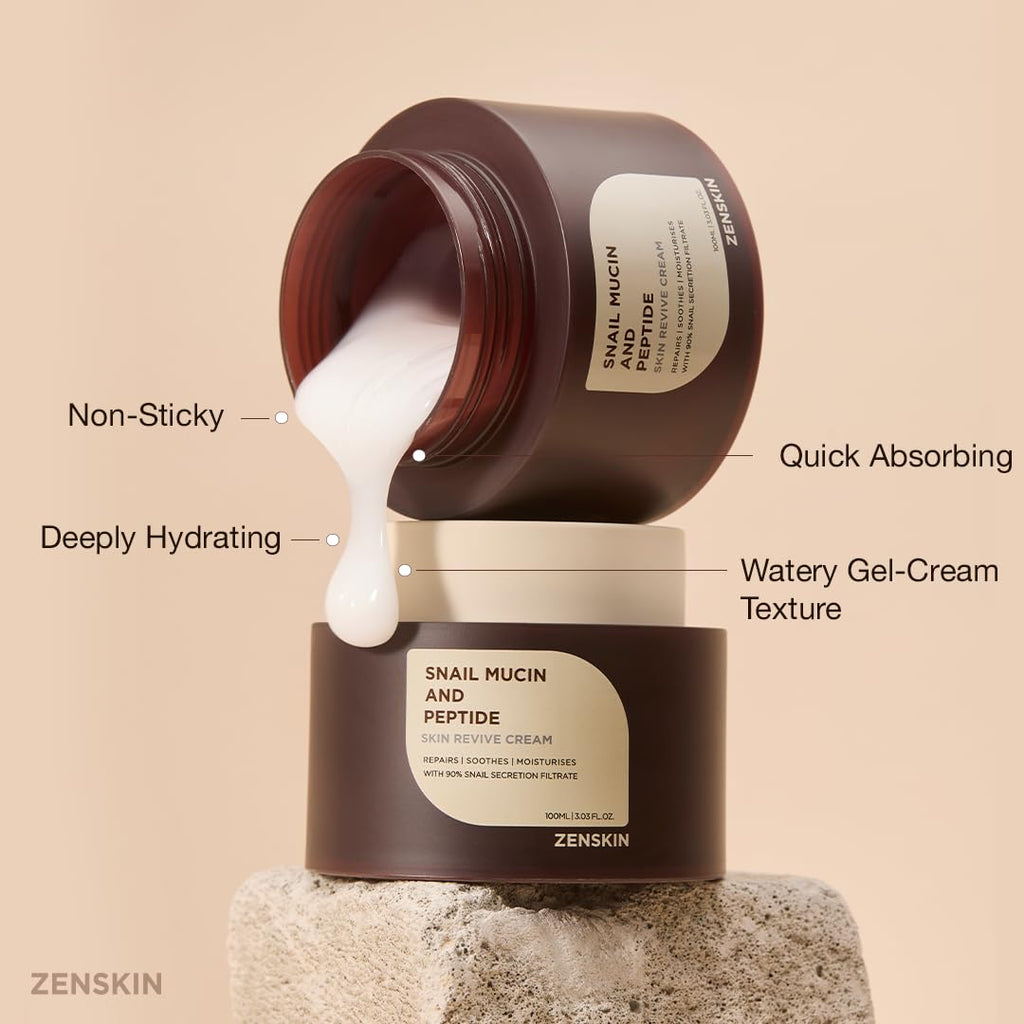 Zenskin Snail Mucin & Peptide Cream – 90% Snail Mucin, 5 Peptides, Deep Hydration, 100ml