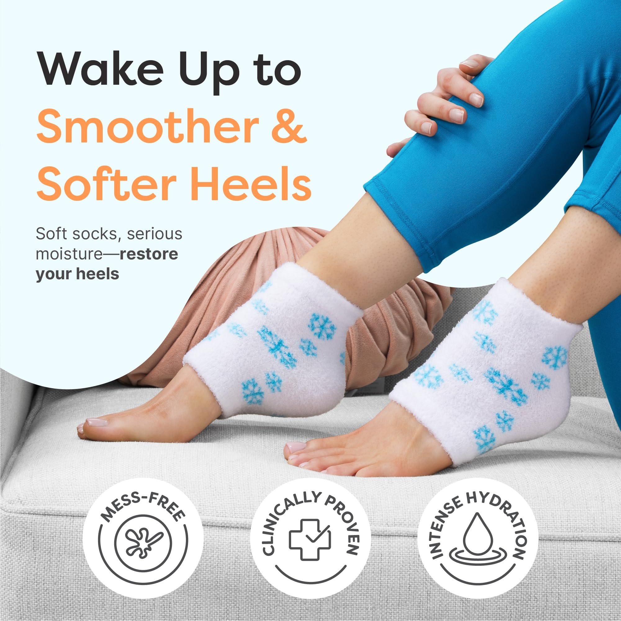 ZenToes Moisturizing Socks for Cracked Heel Treatment – Vitamin E, Olive Oil & Jojoba Infused (Regular, White & Blue Snowflake)