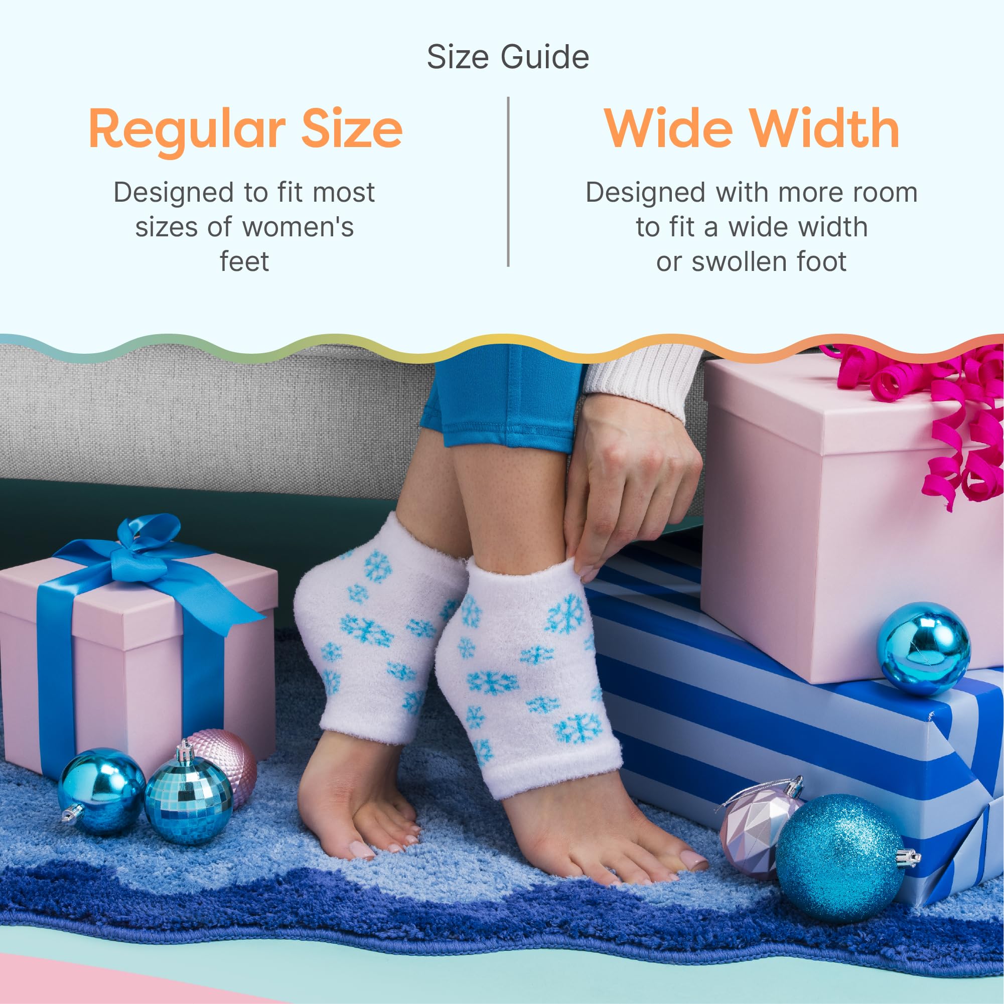 ZenToes Moisturizing Socks for Cracked Heel Treatment – Vitamin E, Olive Oil & Jojoba Infused (Regular, White & Blue Snowflake)