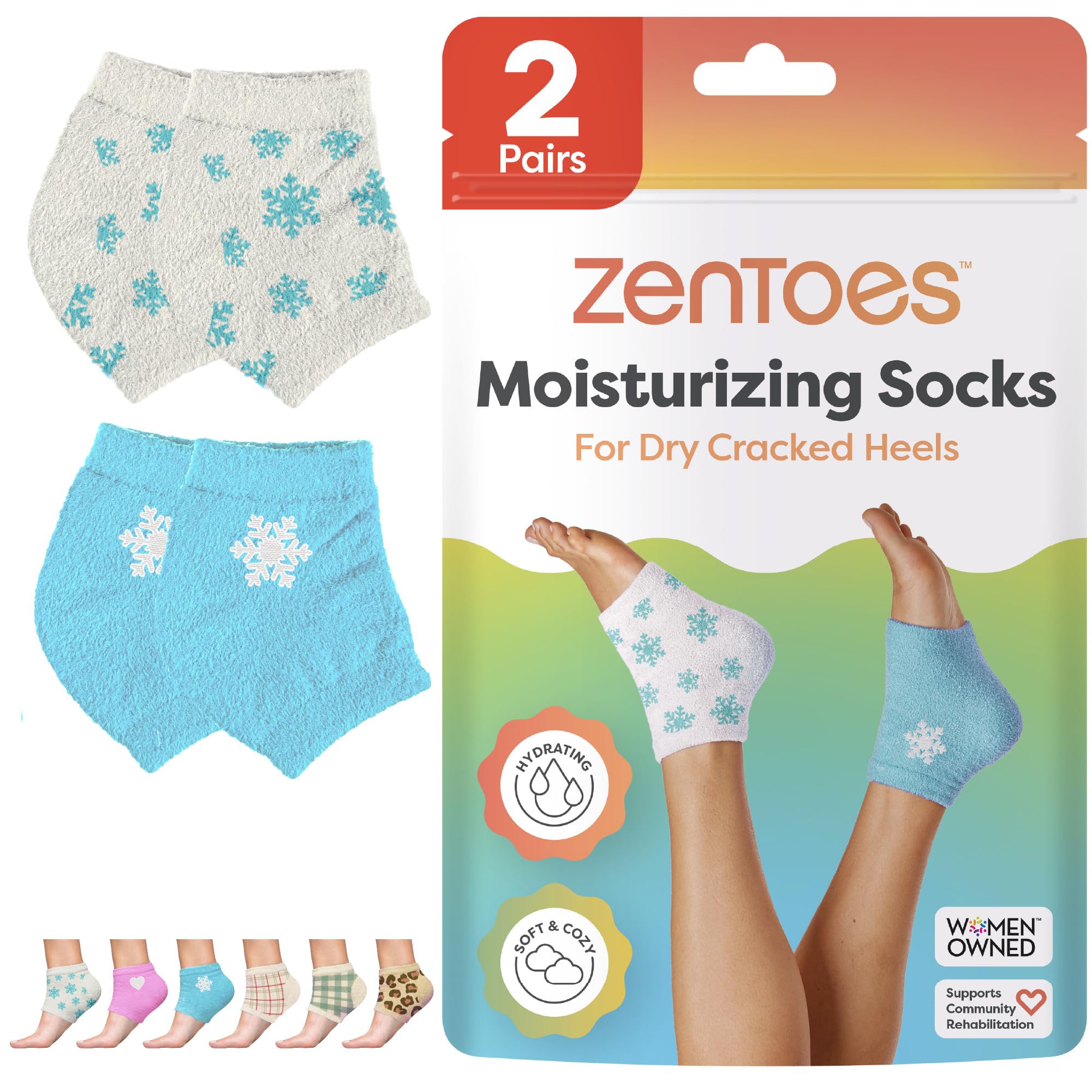 ZenToes Moisturizing Socks for Cracked Heel Treatment – Vitamin E, Olive Oil & Jojoba Infused (Regular, White & Blue Snowflake)