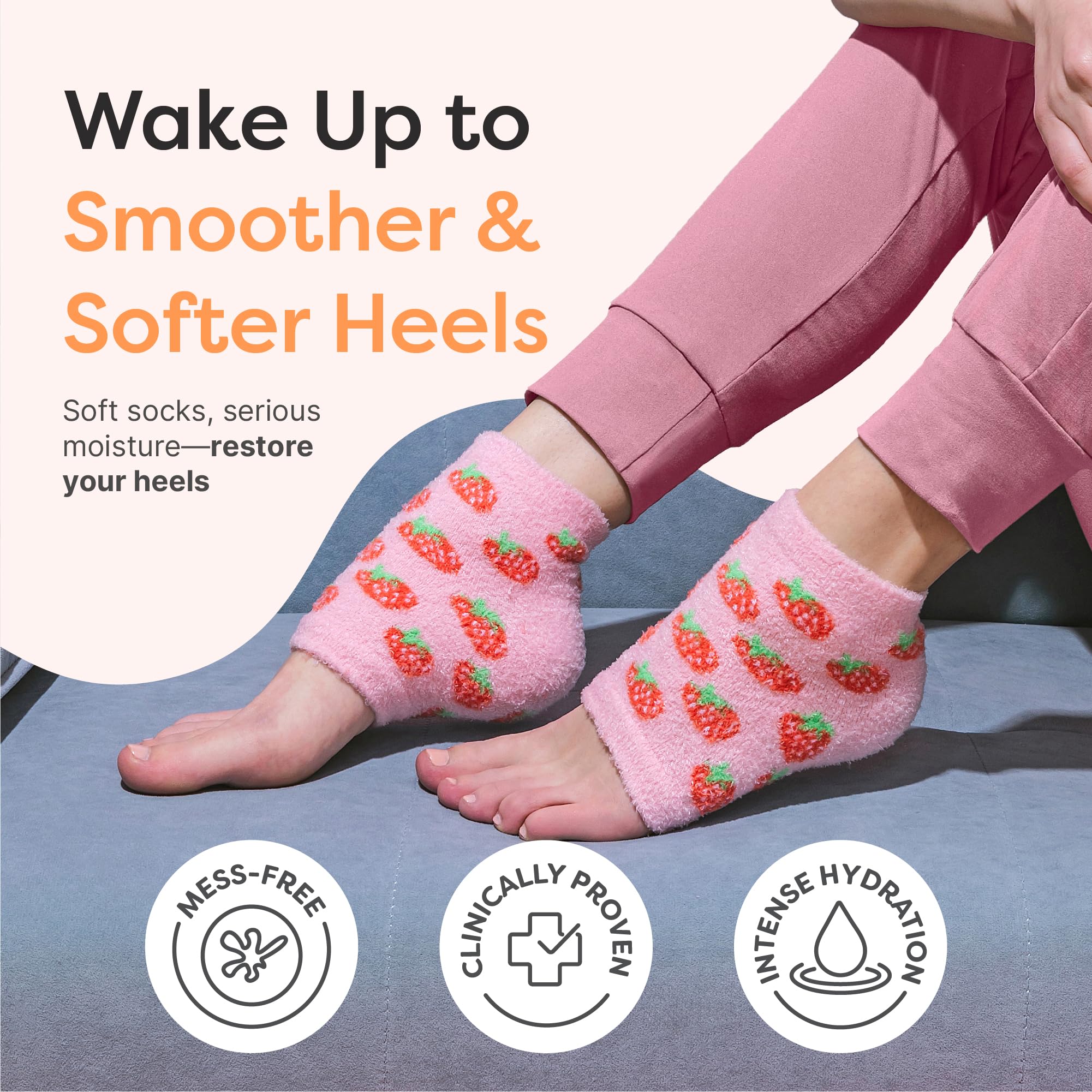 ZenToes Moisturizing Socks for Dry Heels – Vitamin E, Olive & Jojoba Oils (Pink Strawberries, Regular)