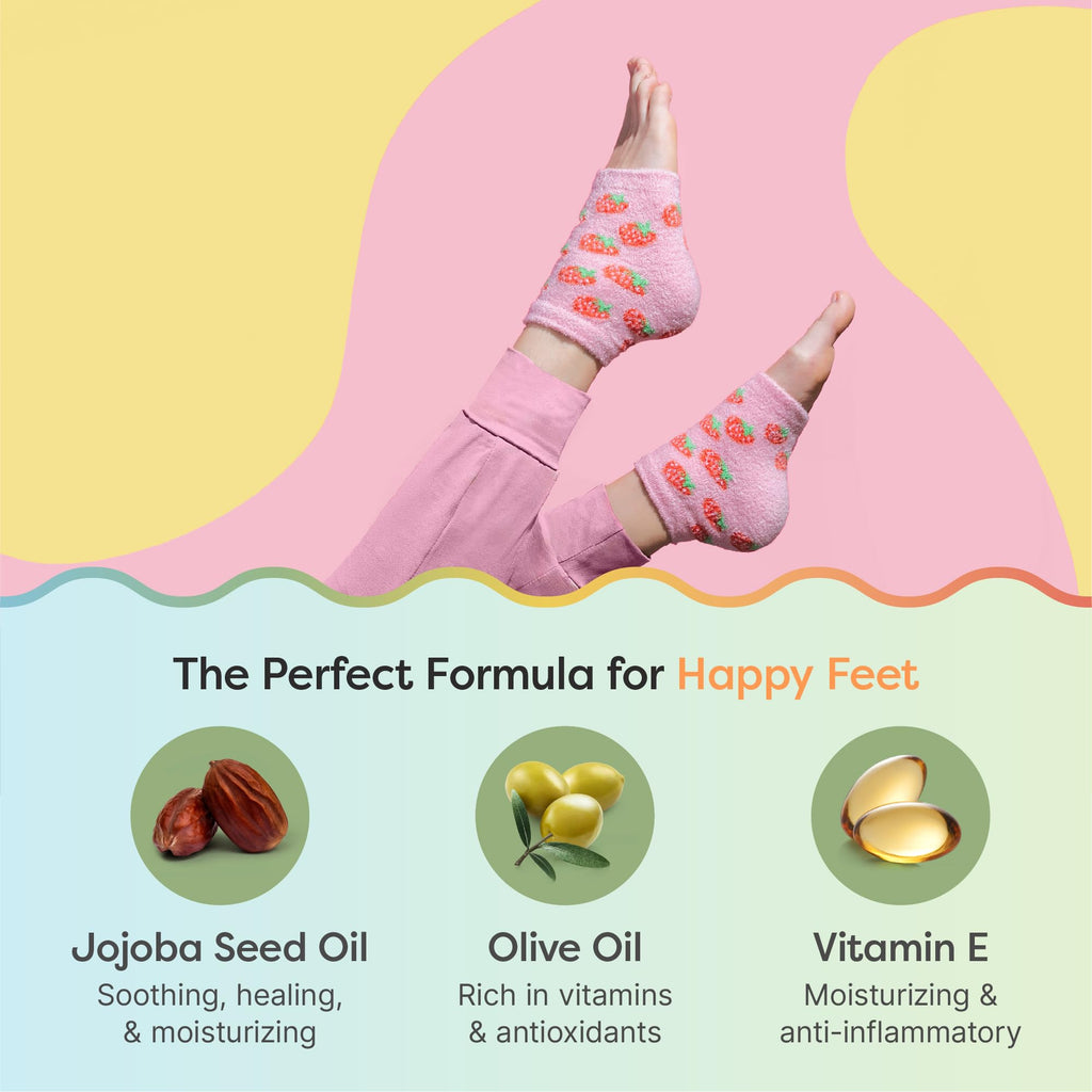 ZenToes Moisturizing Socks for Dry Heels – Vitamin E, Olive & Jojoba Oils (Pink Strawberries, Regular)