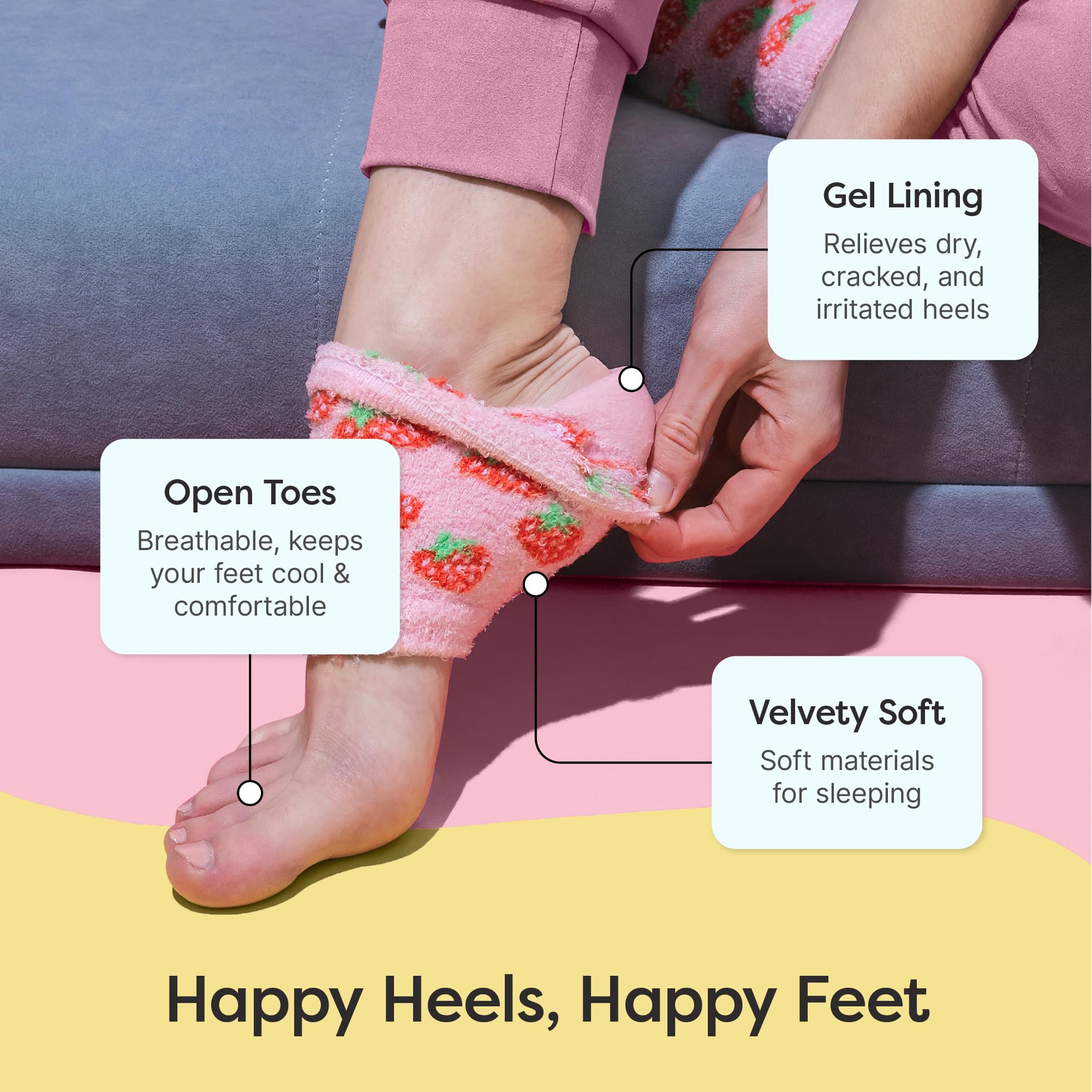 ZenToes Moisturizing Socks for Dry Heels – Vitamin E, Olive & Jojoba Oils (Pink Strawberries, Regular)