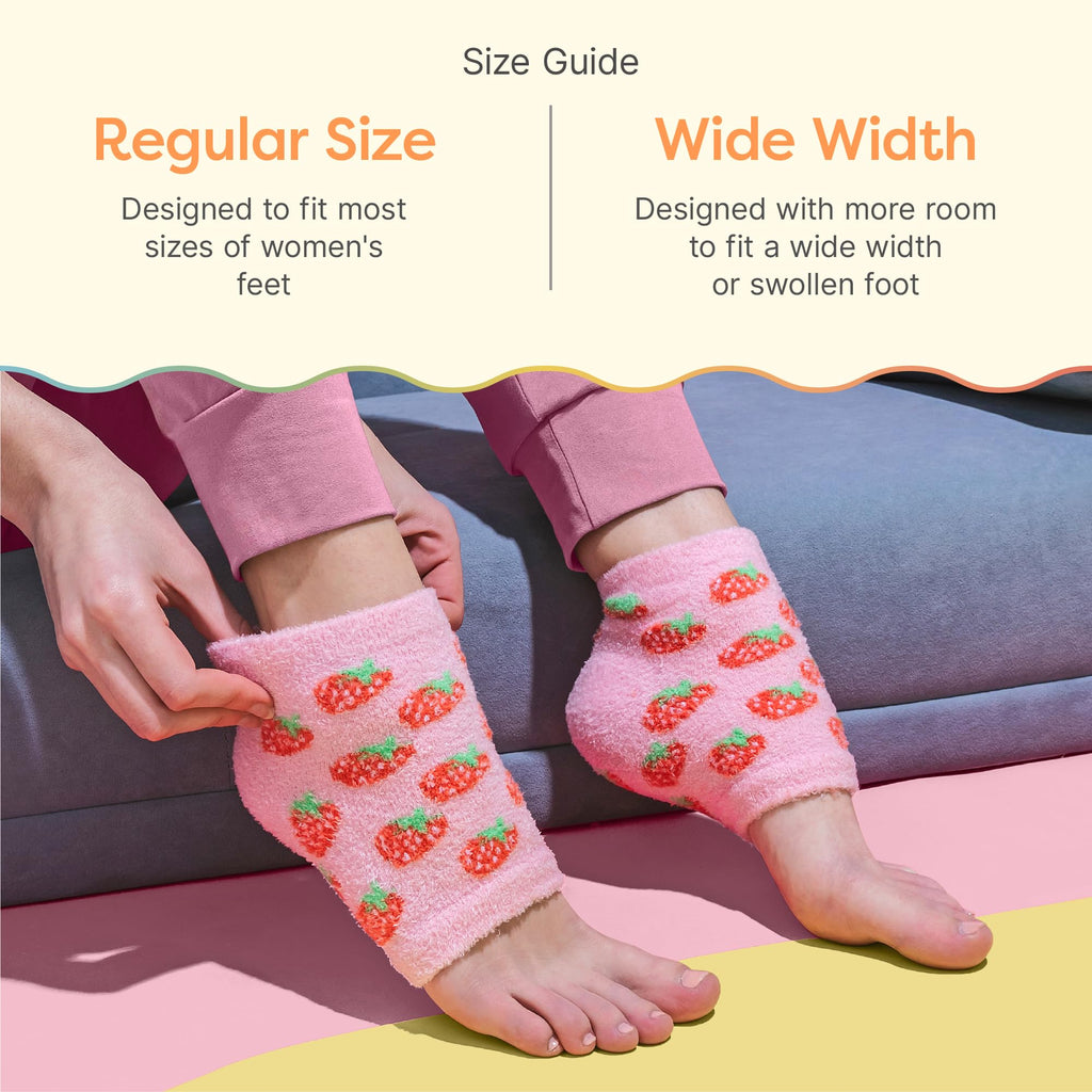 ZenToes Moisturizing Socks for Dry Heels – Vitamin E, Olive & Jojoba Oils (Pink Strawberries, Regular)