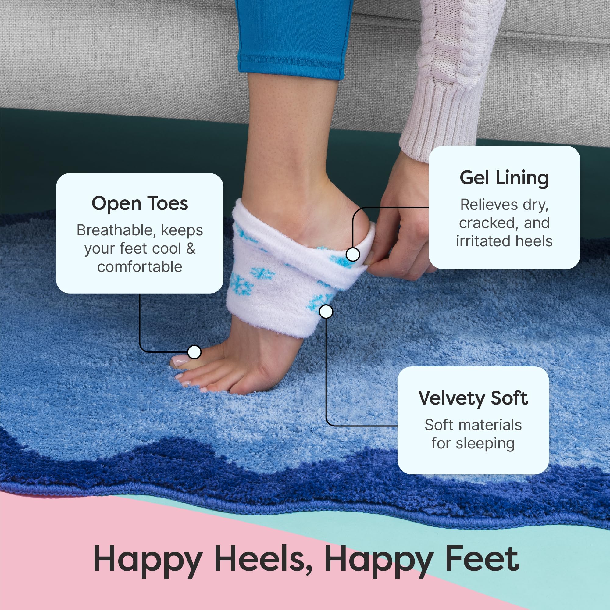 ZenToes Moisturizing Socks for Cracked Heel Treatment – Vitamin E, Olive Oil & Jojoba Infused (Regular, White & Blue Snowflake)