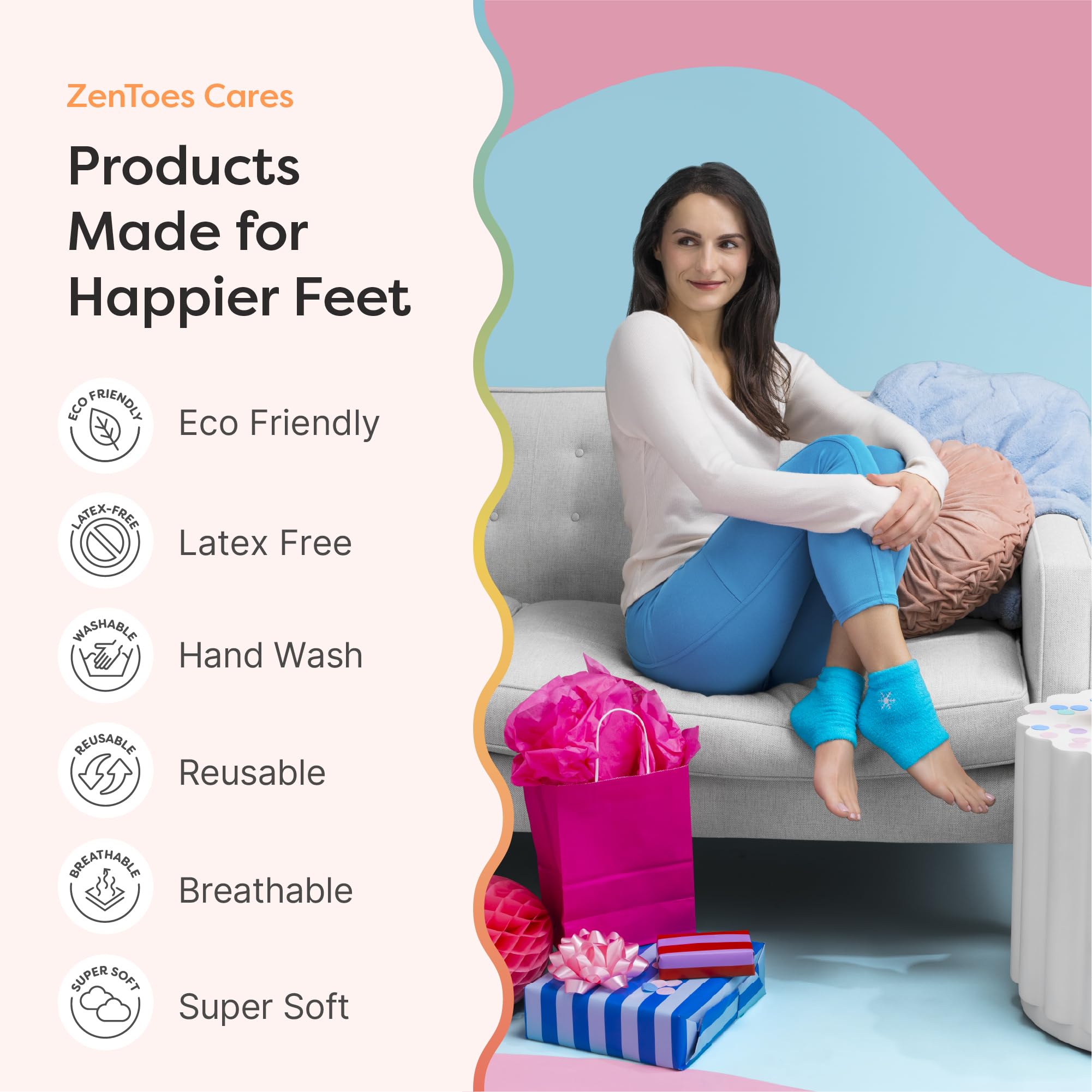 ZenToes Moisturizing Socks for Cracked Heel Treatment – Vitamin E, Olive Oil & Jojoba Infused (Regular, White & Blue Snowflake)