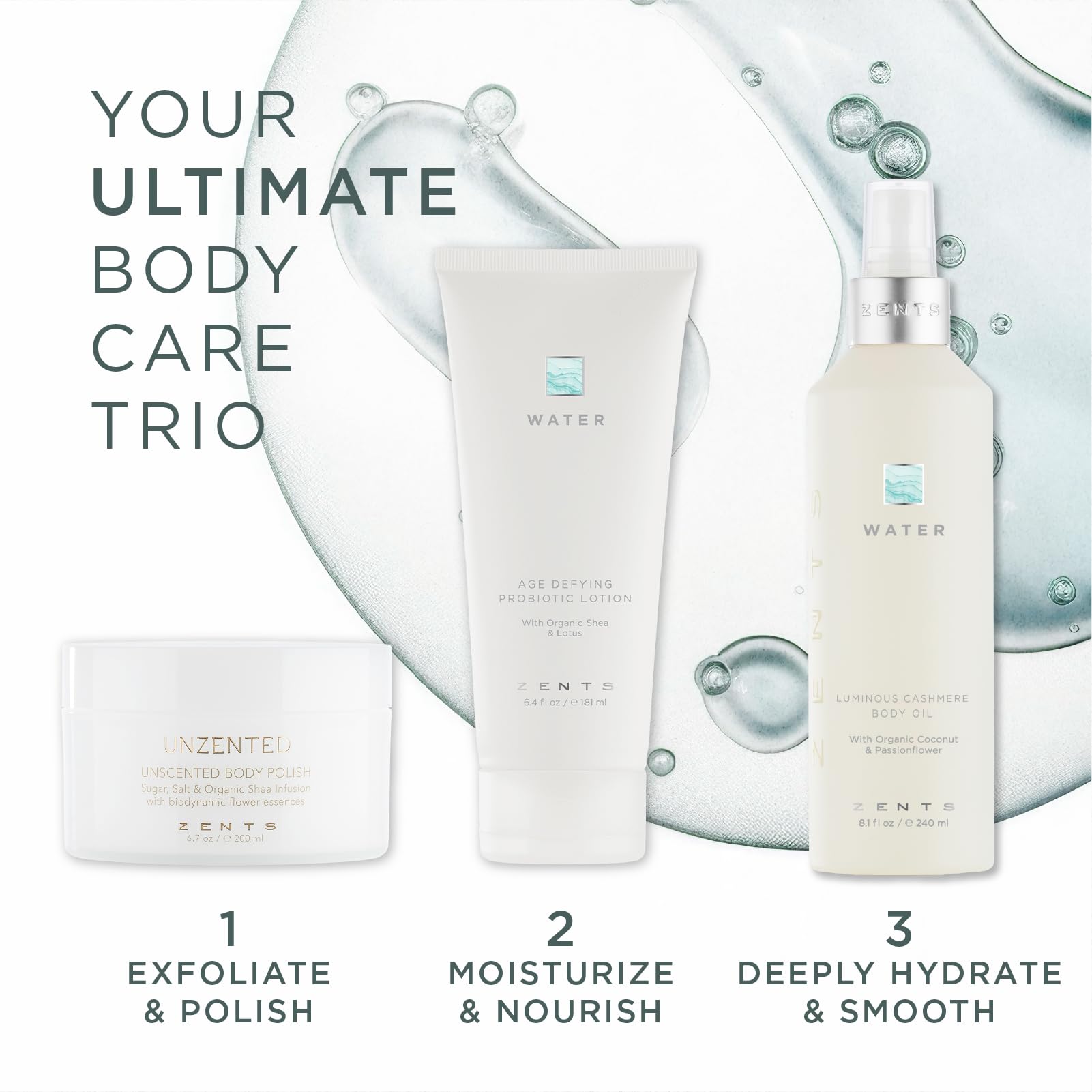 Zents Luminous Cashmere Body Oil (Water Fragrance) | Vitamin E & Organic Coconut Oil