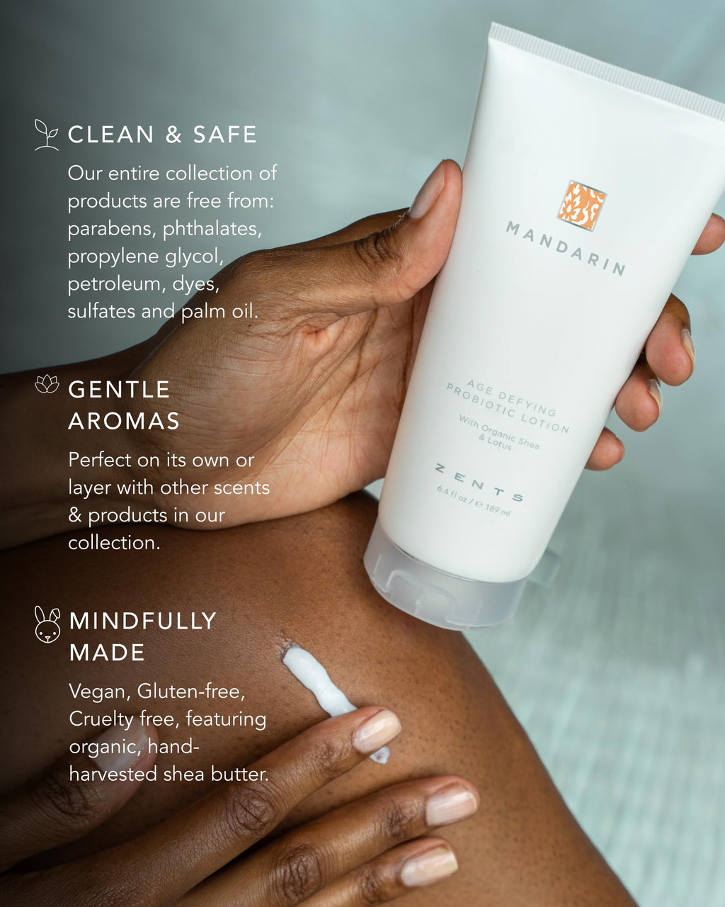 Zents Age-Defying Probiotic Body & Hand Lotion Mandarin | Hyaluronic Acid & Organic Shea Butter | 6.4 oz