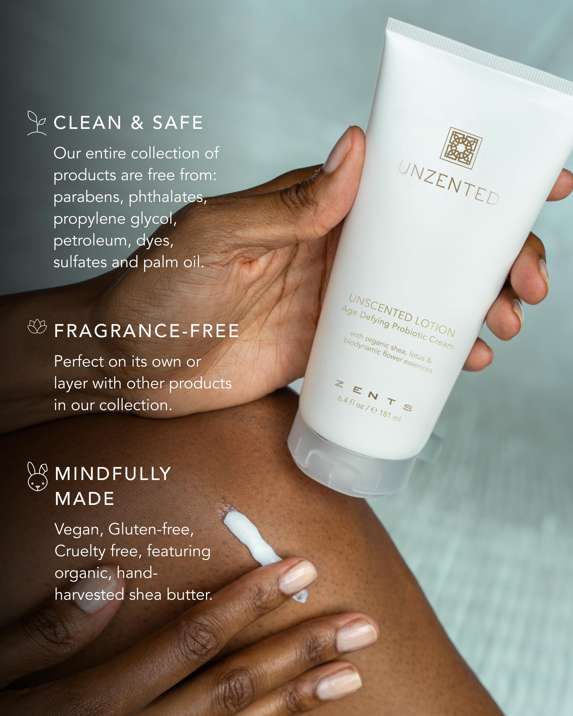 Zents Age-Defying Probiotic Body & Hand Lotion (Fragrance-Free) – Hyaluronic Acid & Organic Shea Butter | 6.4 fl oz