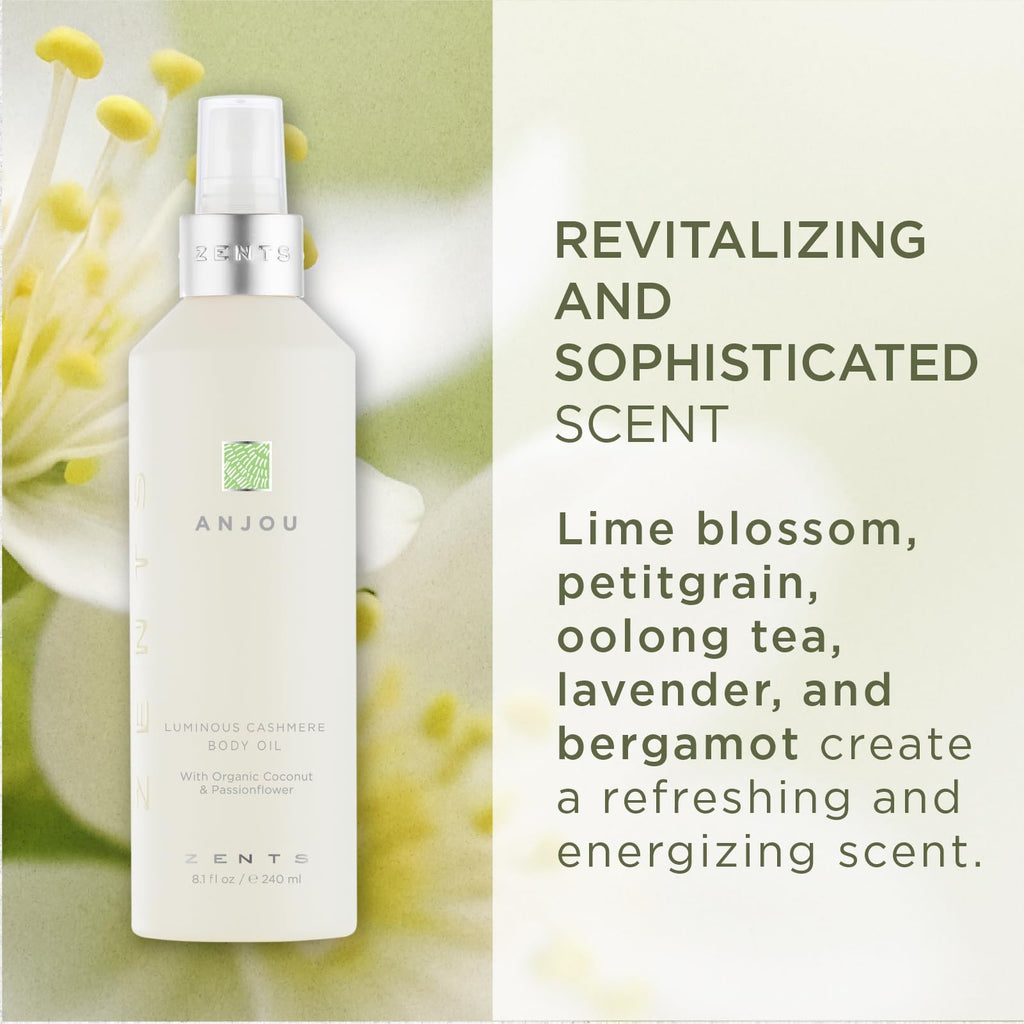 Zents Luminous Cashmere Body Oil with Oolong Fragrance | Vitamin E & Coconut Oil Moisturizer | 8 fl oz