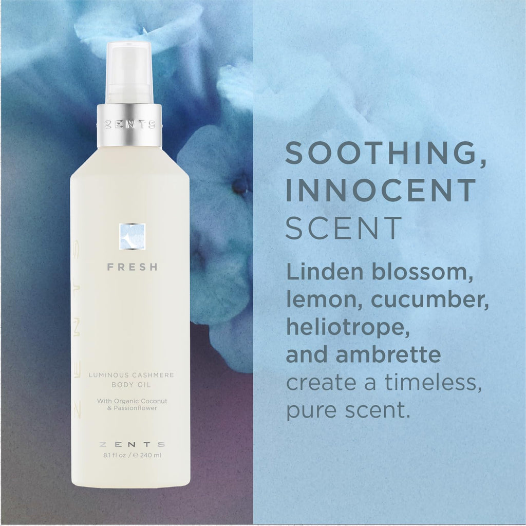 Zents Luminous Cashmere Body Oil – Fresh Fragrance, 8 fl oz