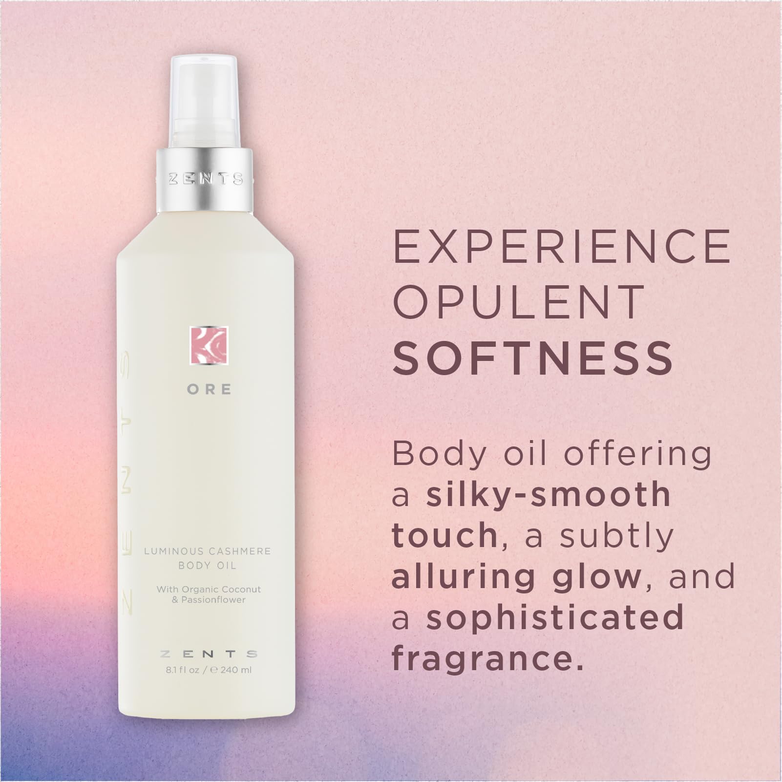 ZENTS Luminous Cashmere Body Oil – Ore Fragrance, Vitamin E & Coconut Oil, 8 fl oz