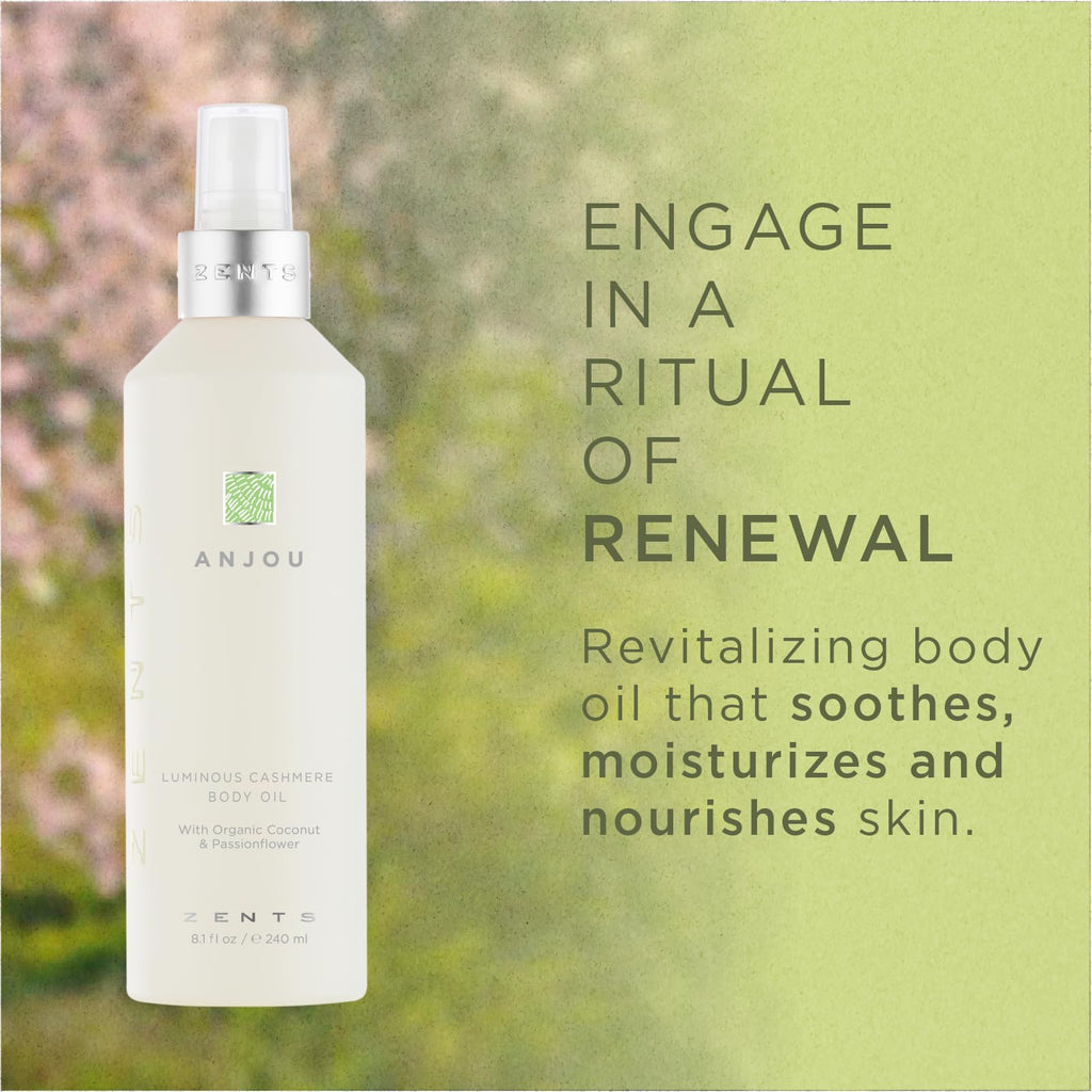 Zents Luminous Cashmere Body Oil with Oolong Fragrance | Vitamin E & Coconut Oil Moisturizer | 8 fl oz