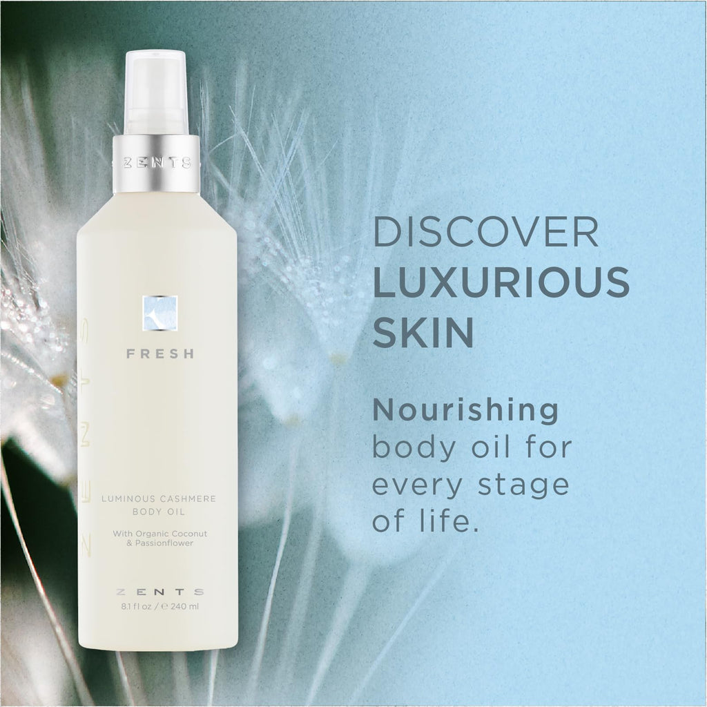Zents Luminous Cashmere Body Oil – Fresh Fragrance, 8 fl oz
