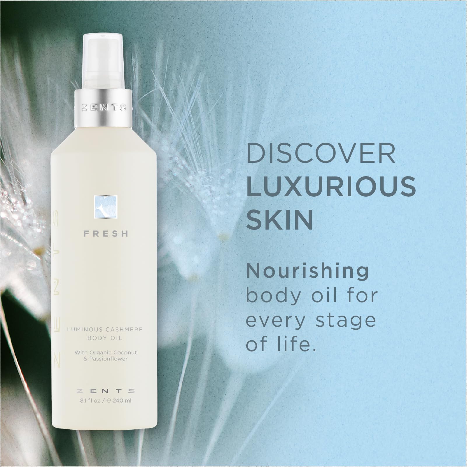 Zents Luminous Cashmere Body Oil – Fresh Fragrance, 8 fl oz