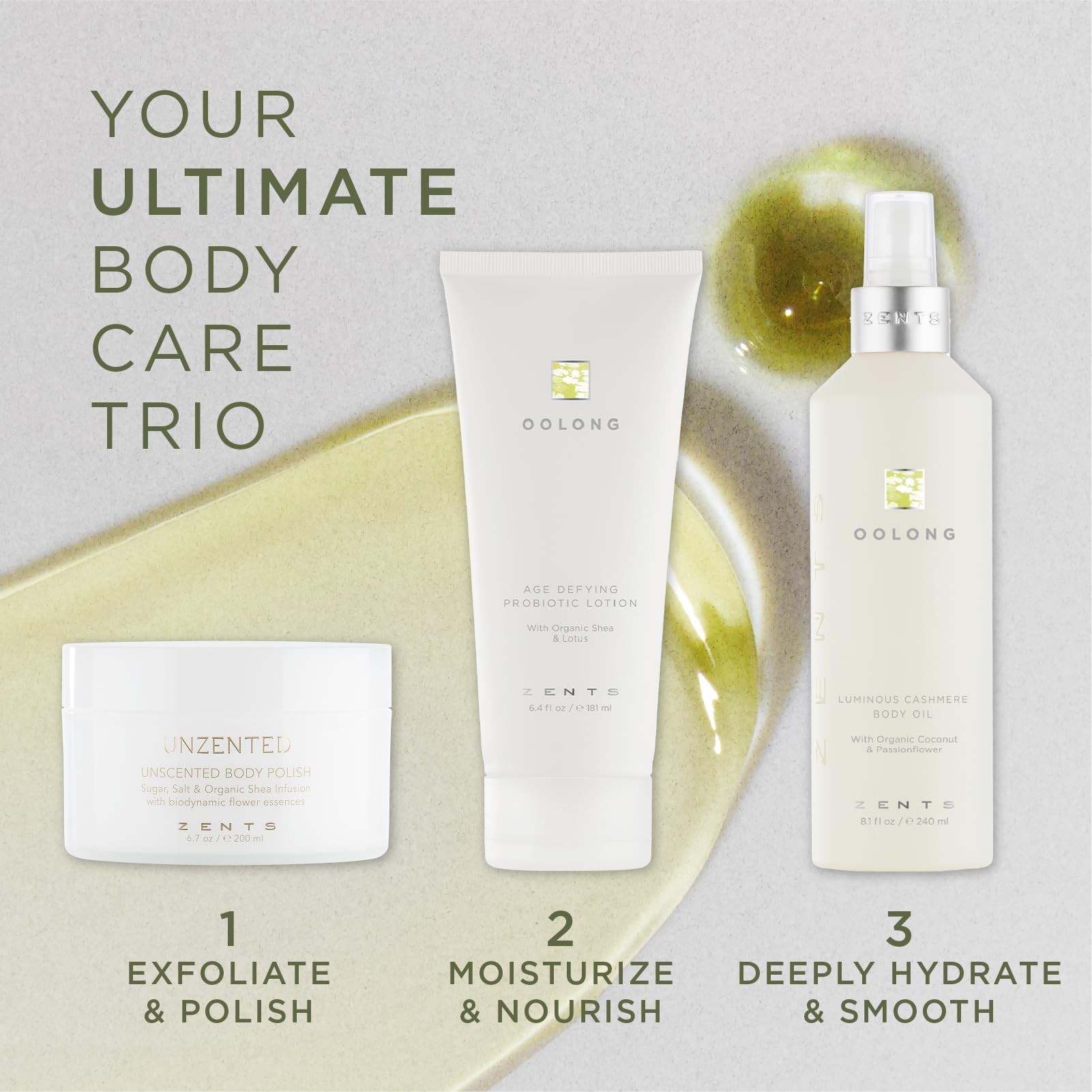 Zents Luminous Cashmere Body Oil with Oolong Fragrance | Vitamin E & Coconut Oil Moisturizer | 8 fl oz