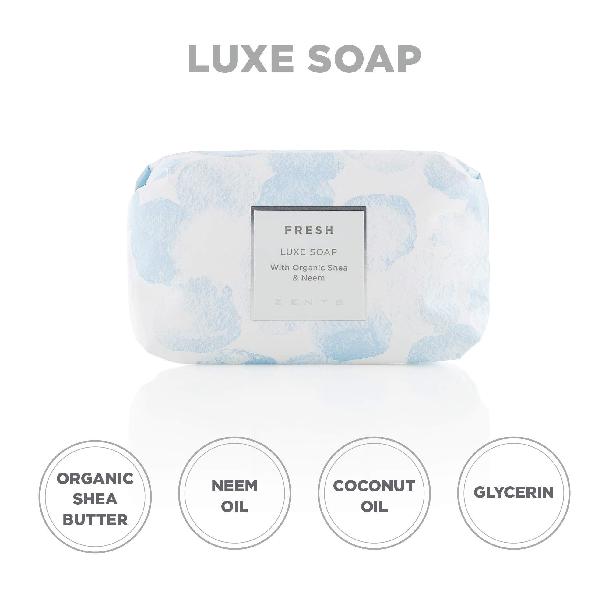 ZENTS Triple-Milled Luxe Bar Soap (Fresh Fragrance) – 5.7 oz | Moisturizing Hand & Body Wash with Organic Shea Butter