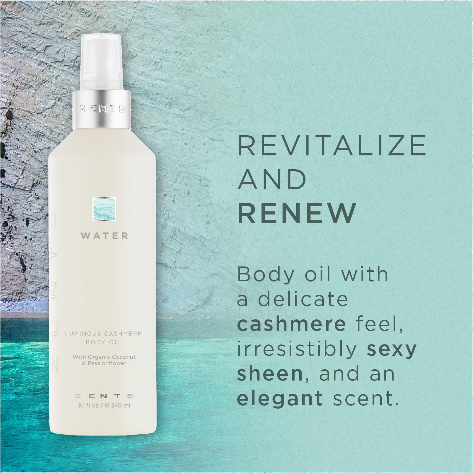 Zents Luminous Cashmere Body Oil (Water Fragrance) | Vitamin E & Organic Coconut Oil