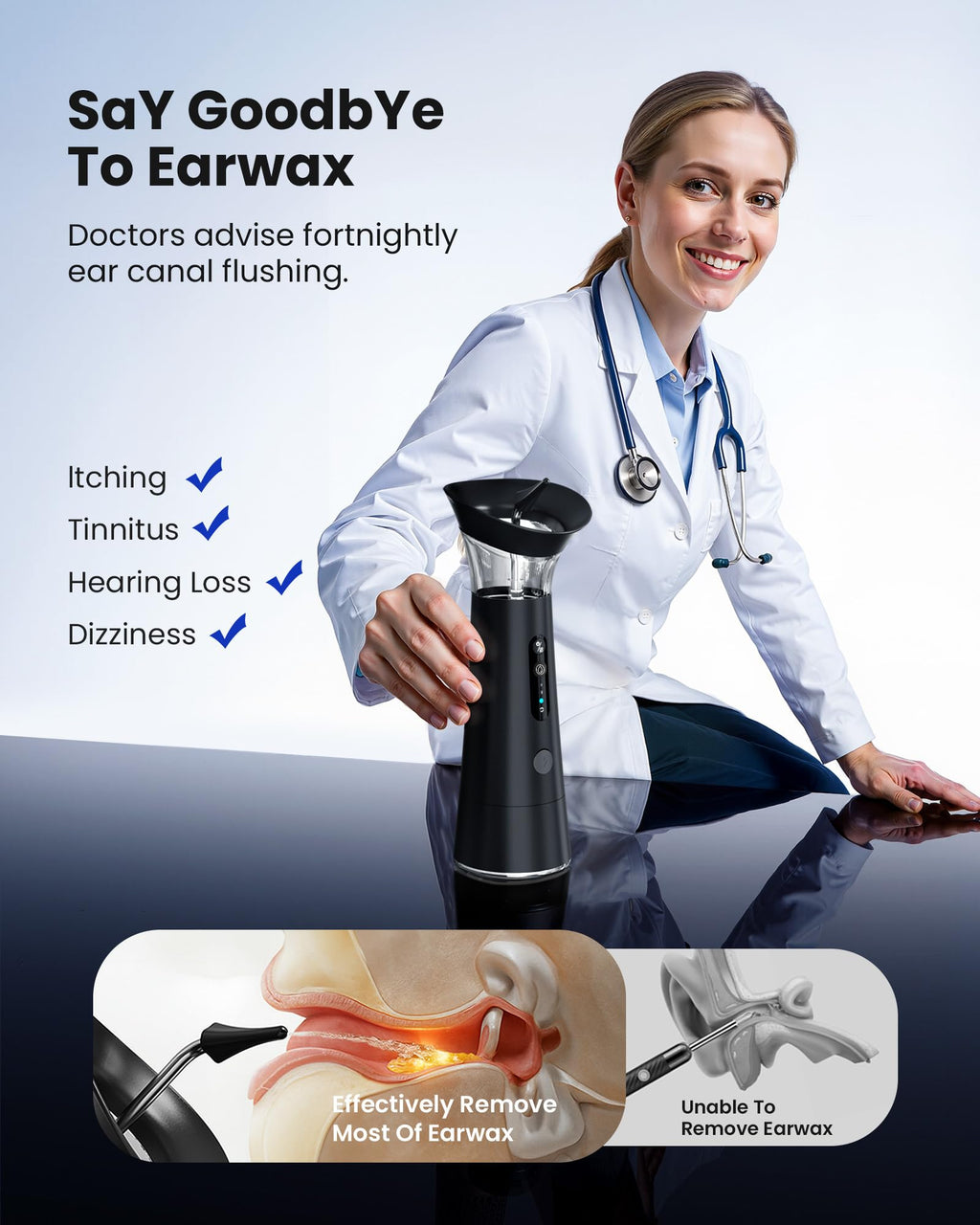 Zephronic Electric Ear Wax Removal Kit – Dual Tanks, Temperature Safety, IPX6, USB-C