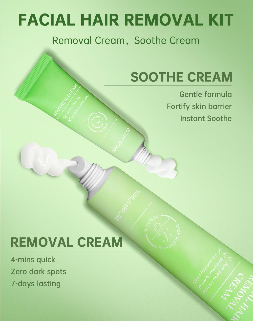 Zeponyx Painless Facial Hair Removal Cream for Women – Sensitive Skin 2-in-1 Kit (4-Minute, 7-Day Smooth) | Upper Lip & Chin