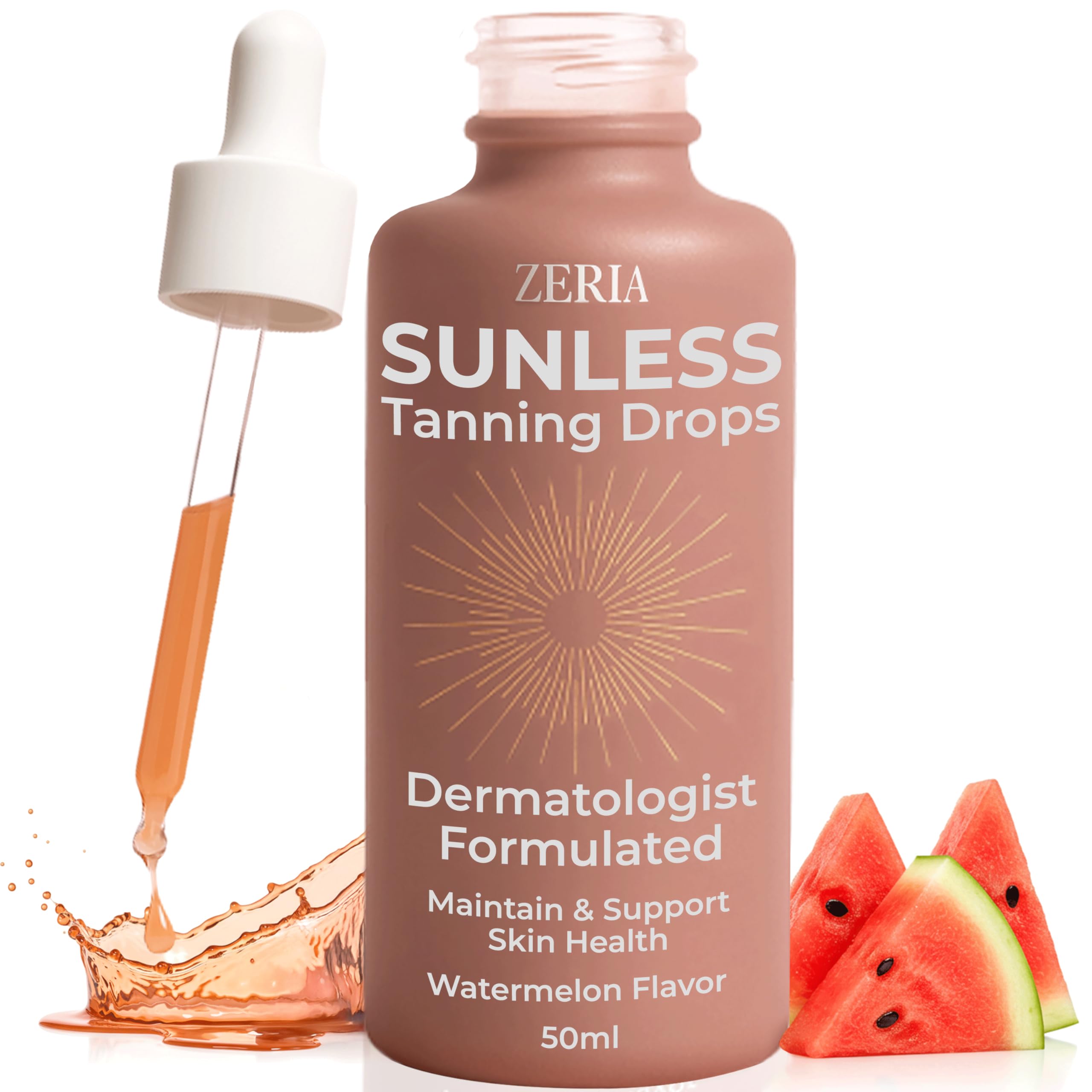 Zeria Tanning Drops to Drink – Vegan Edible Self Tanner for Face & Body (Watermelon, 50mL)