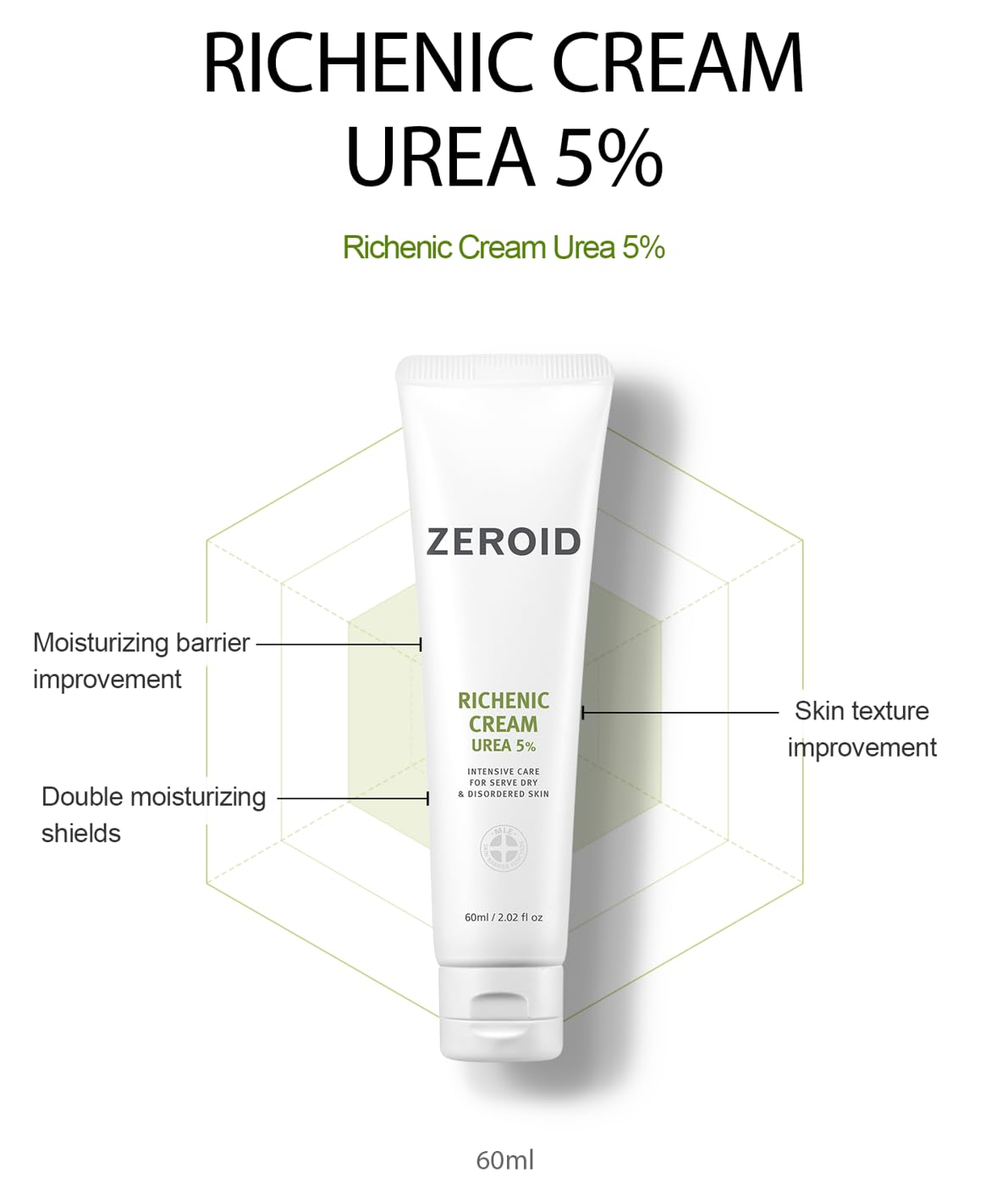 ZEROID Richenic Cream with 5% Urea – Intensive Dry Skin Care (60ml)