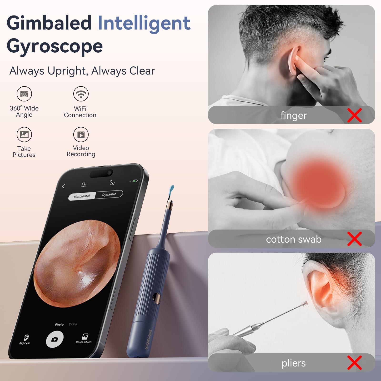 ZERONDER Ear Cleaner with Camera — 1080p Visual Ear Wax Removal Tool