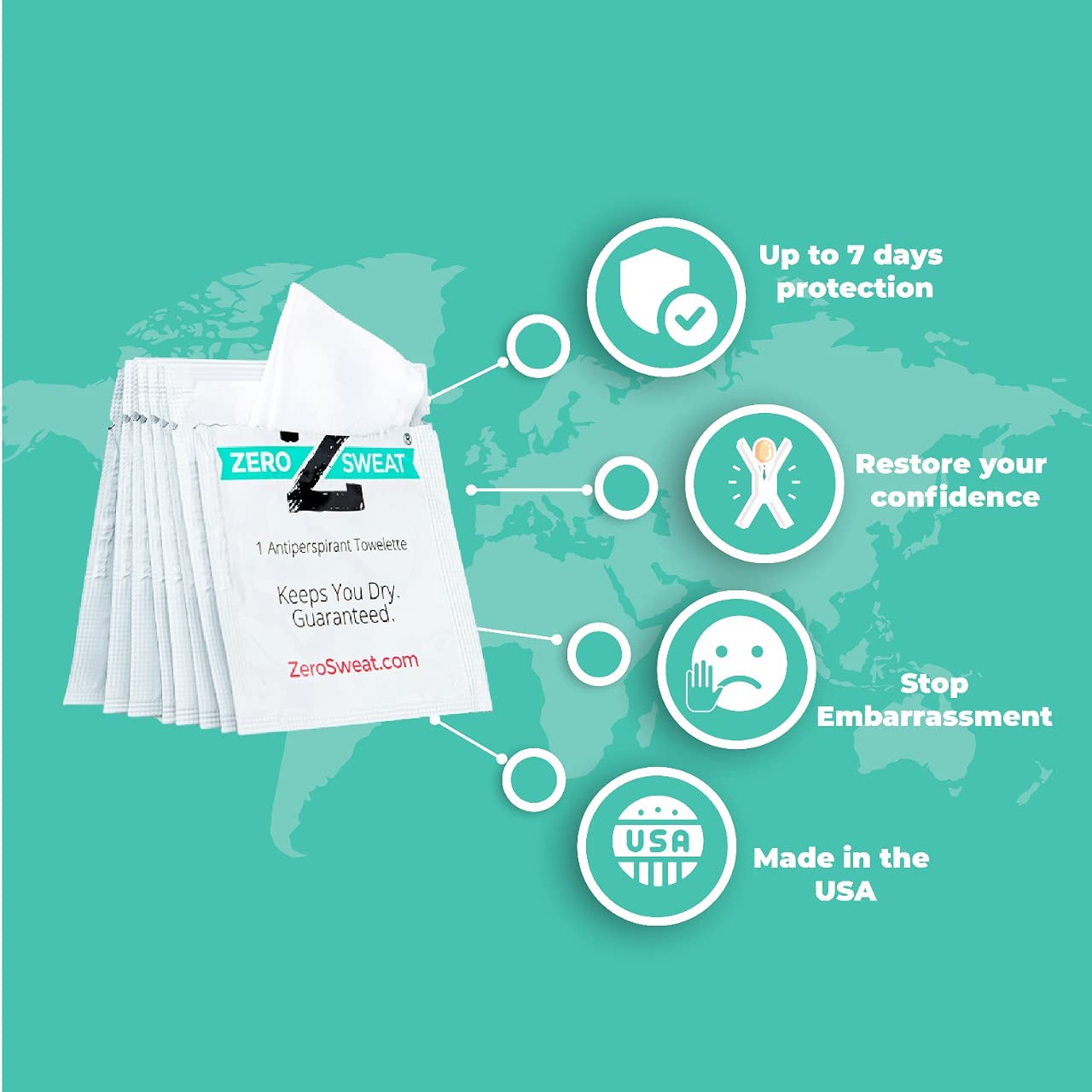 ZeroSweat Antiperspirant Wipes Deodorant | Clinical Strength Protection, 10 Wipes (New & Improved)