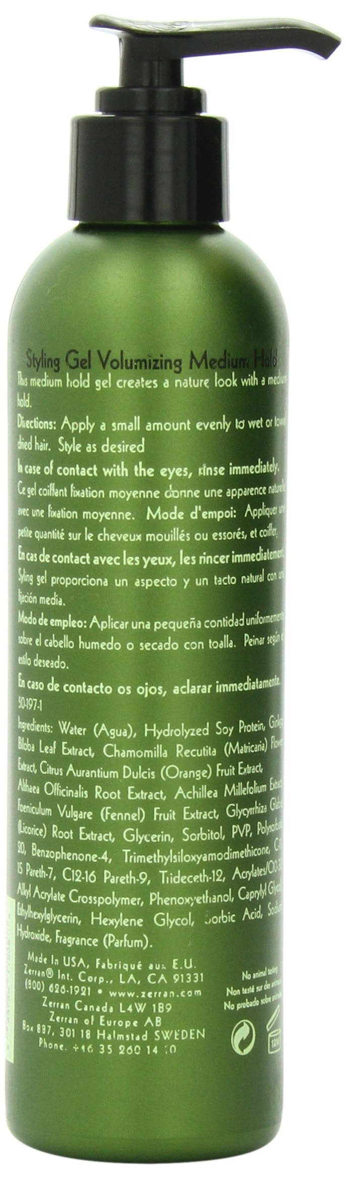Zerran Hair Styling Gel – 8 oz – Vegan, Medium Hold, UV Protection