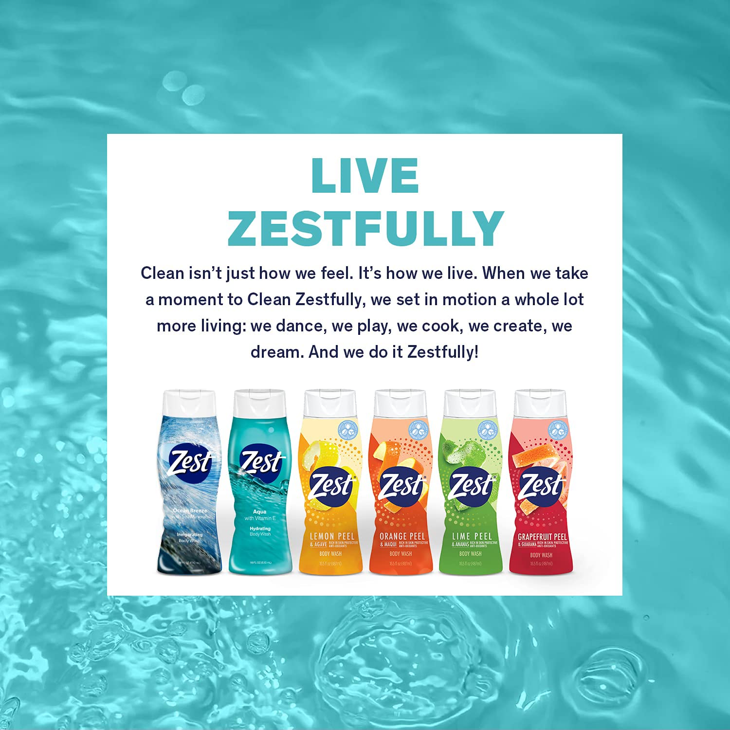 Zest Cocoa Butter & Shea Body Wash – Moisturizing, Paraben-Free, 18 oz (Pack of 6)