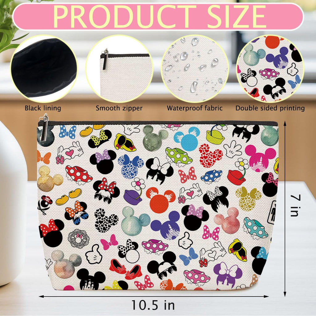 ZHAMEN 2-Pack Cute Mouse Print Makeup Bags – Linen Cosmetic Bags for Women
