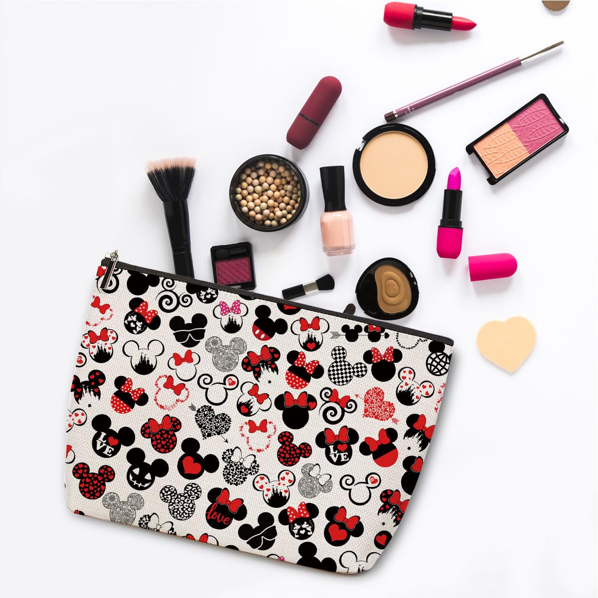 ZHAMEN 2-Pack Cute Mouse Print Makeup Bags – Linen Cosmetic Bags for Women