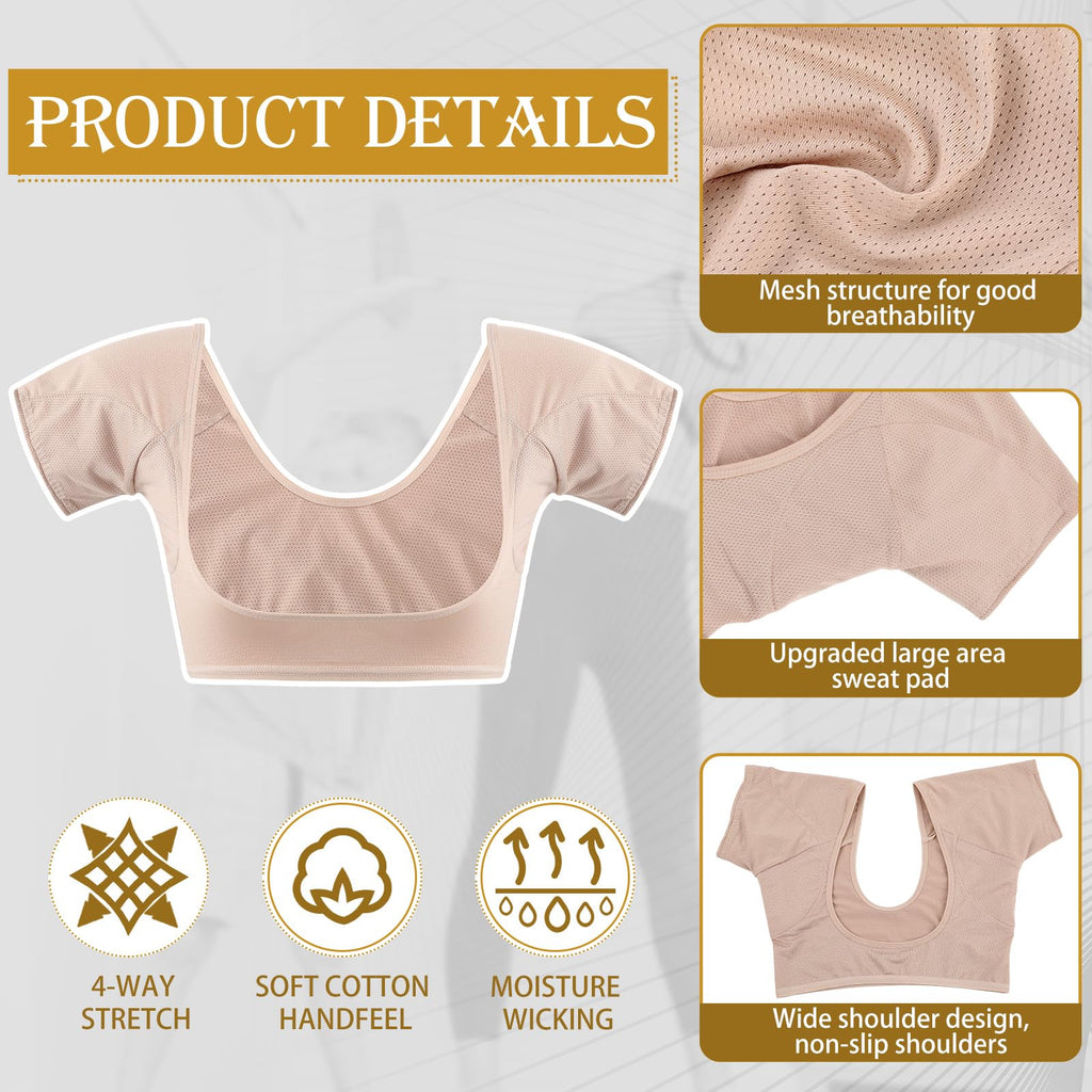 Zhanmai 3 Pcs Underarm Sweat Pads Vest for Women - Sweat-Proof Armpit Pads (Large, White/Beige/Black)