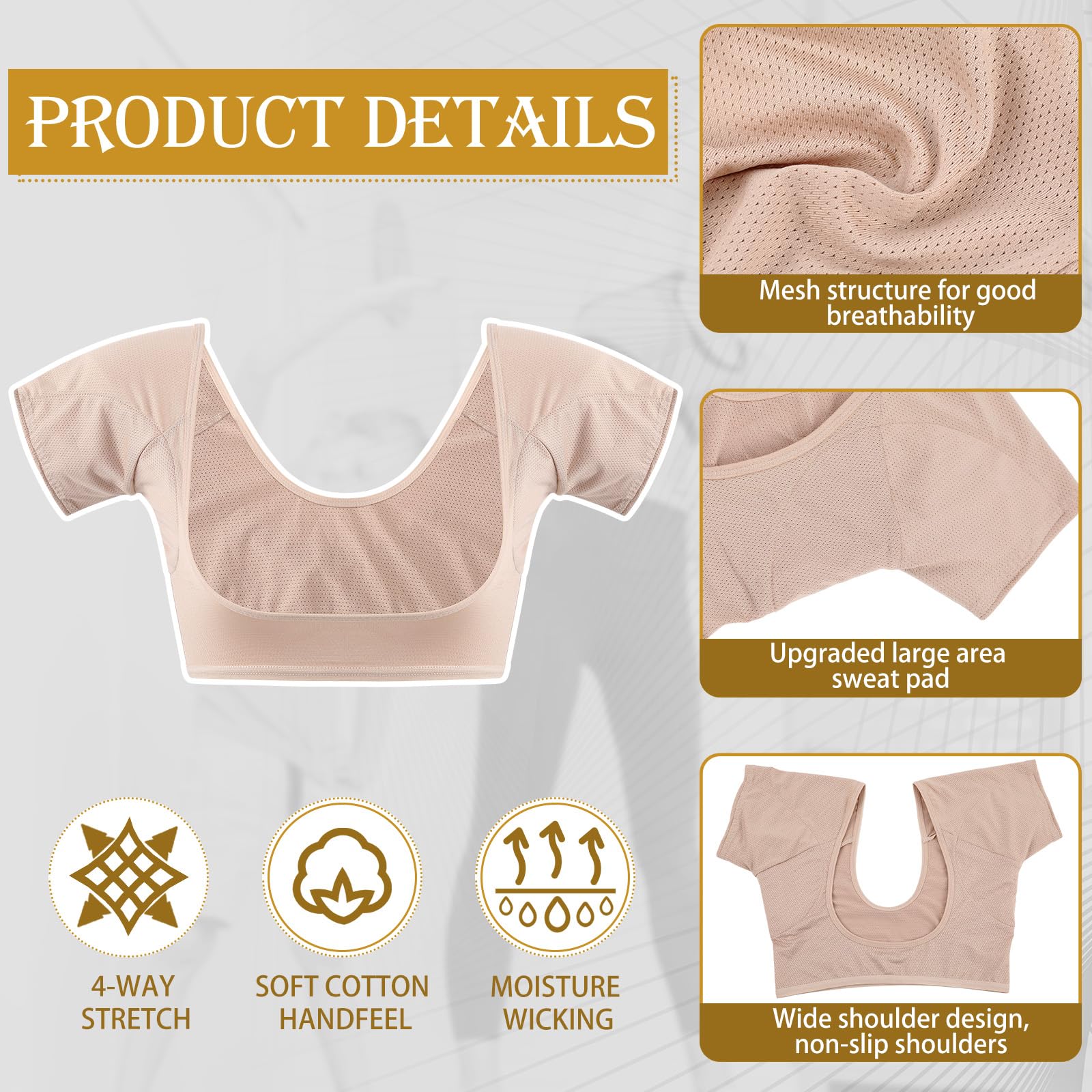 Zhanmai 3 Pcs Underarm Sweat Pads Vest for Women - Sweat-Proof Armpit Pads (Large, White/Beige/Black)