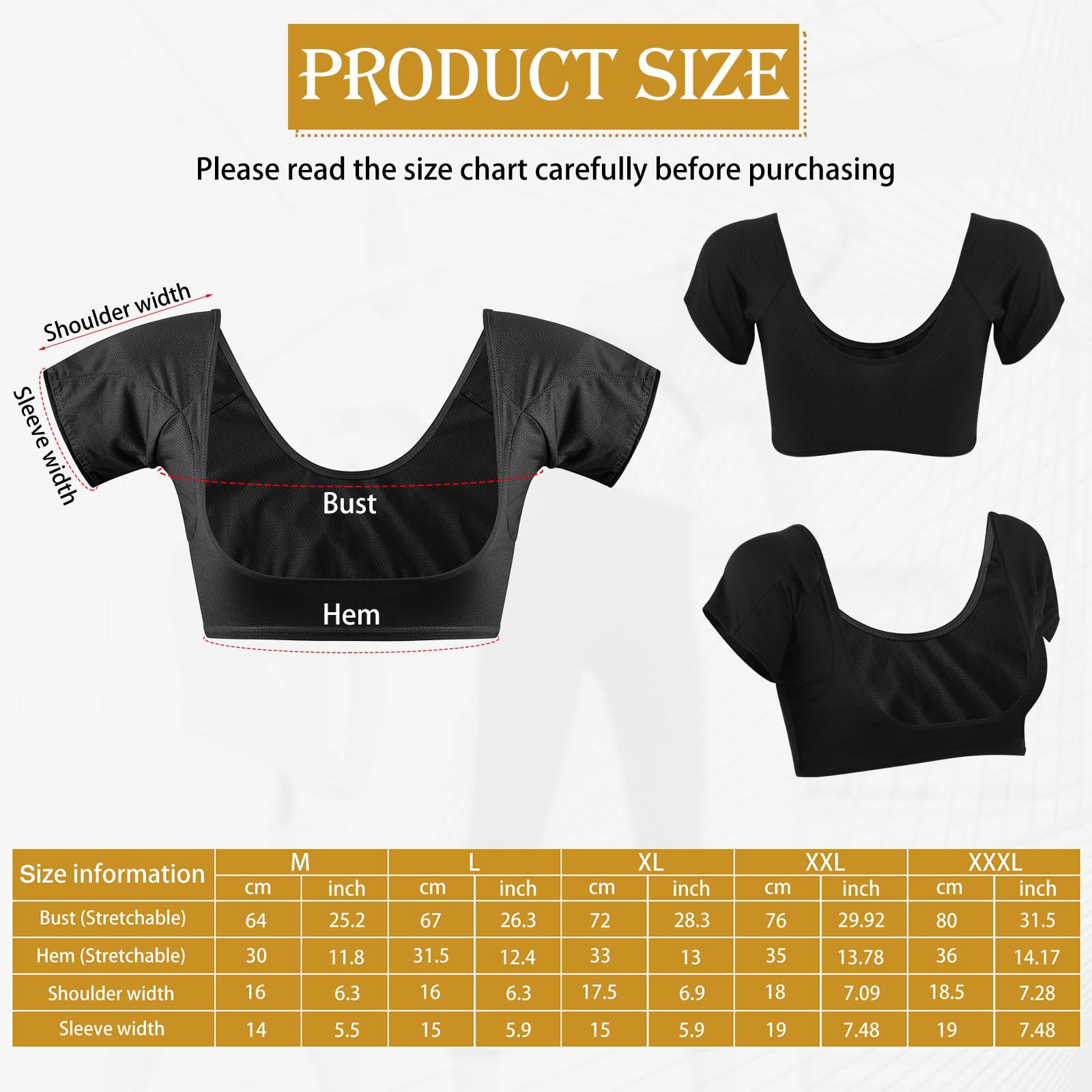 Zhanmai 3 Pcs Underarm Sweat Pads – Sweat-Proof Armpit Vest Inserts for Women (White, Dark Gray, Black)