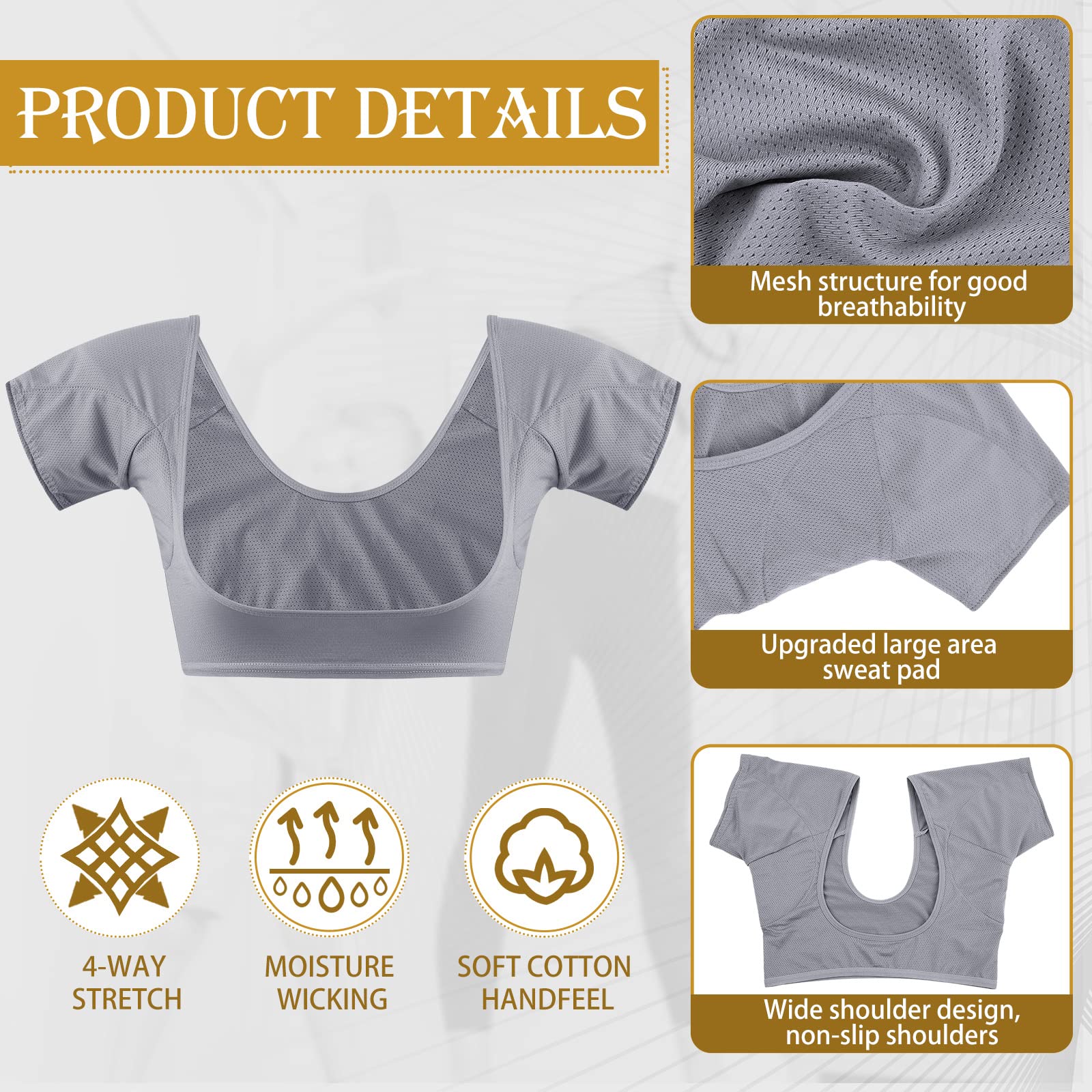 Zhanmai 3 Pcs Underarm Sweat Pads – Sweat-Proof Armpit Vest Inserts for Women (White, Dark Gray, Black)