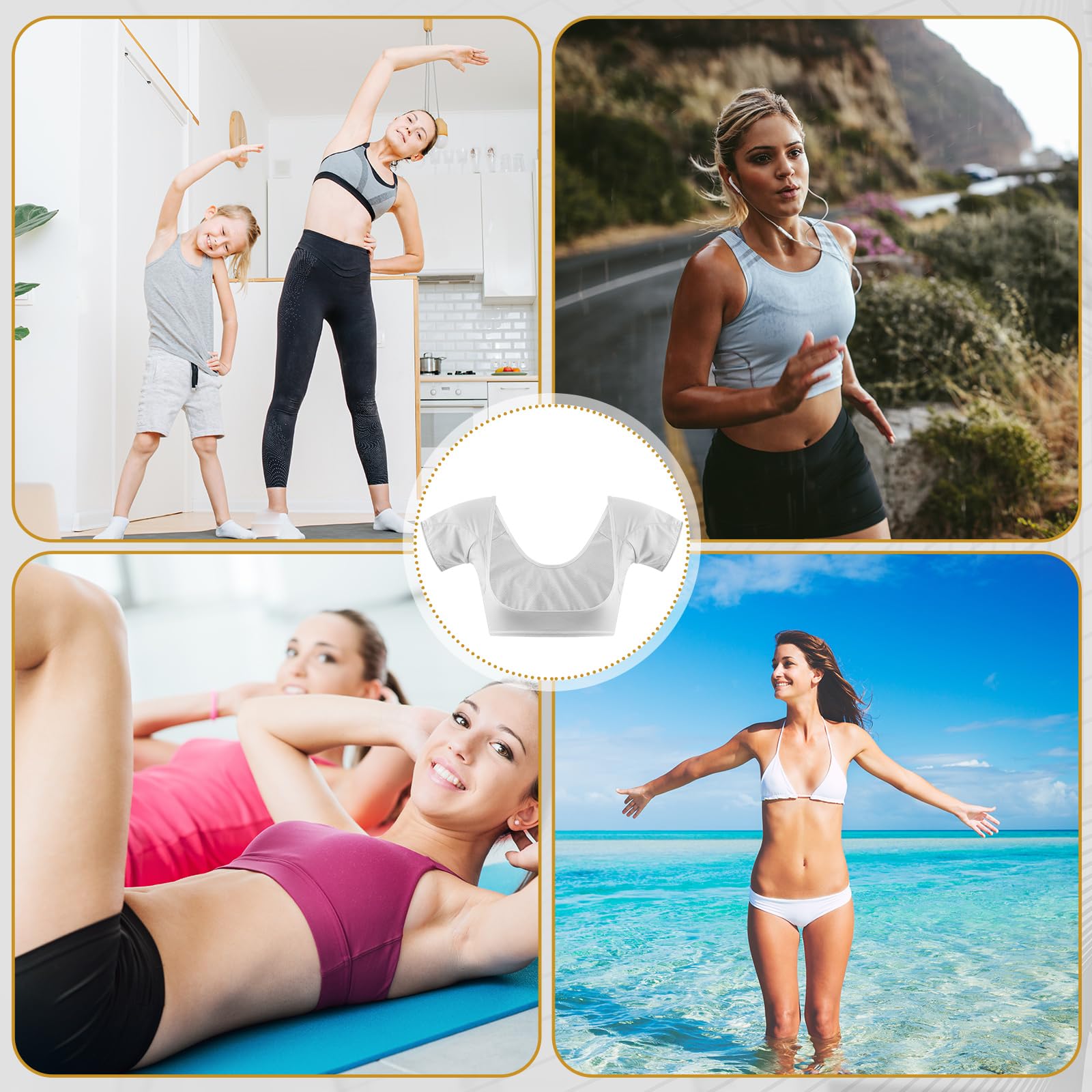 Zhanmai 3 Pcs Underarm Sweat Pads – Sweat-Proof Armpit Vest Inserts for Women (White, Dark Gray, Black)