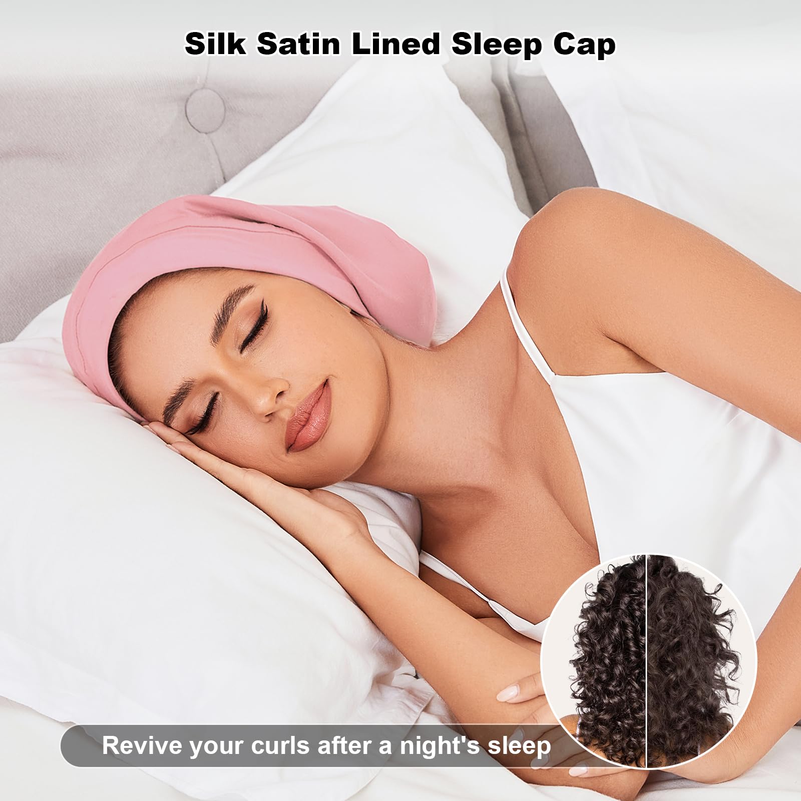 ZHENSILK 4-Piece Silk Satin-Lined Sleep Cap Bonnets – Adjustable Hair Wraps for All Hair Types