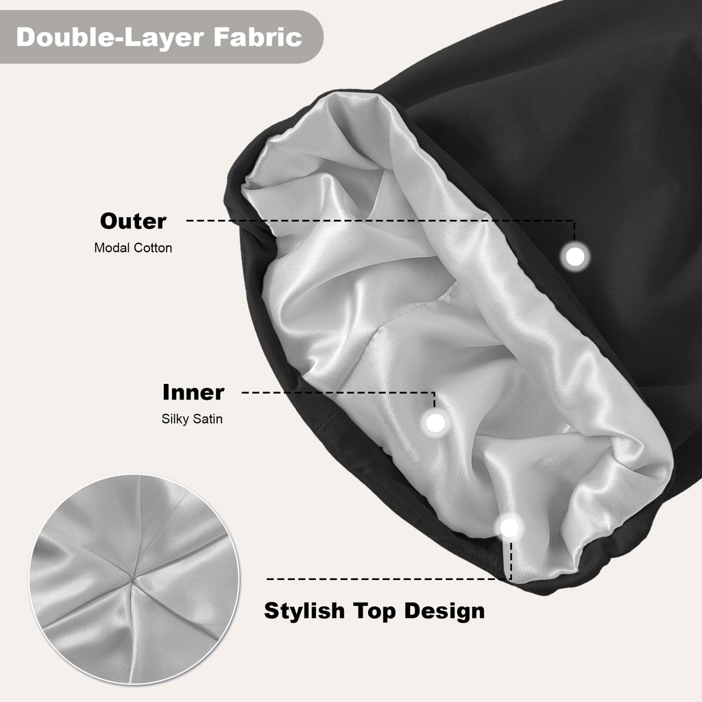 ZHENSILK 4-Piece Silk Satin-Lined Sleep Cap Bonnets – Adjustable Hair Wraps for All Hair Types