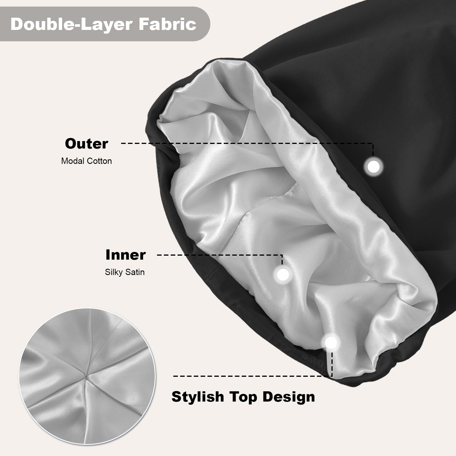 ZHENSILK 4-Piece Silk Satin-Lined Sleep Cap Bonnets – Adjustable Hair Wraps for All Hair Types