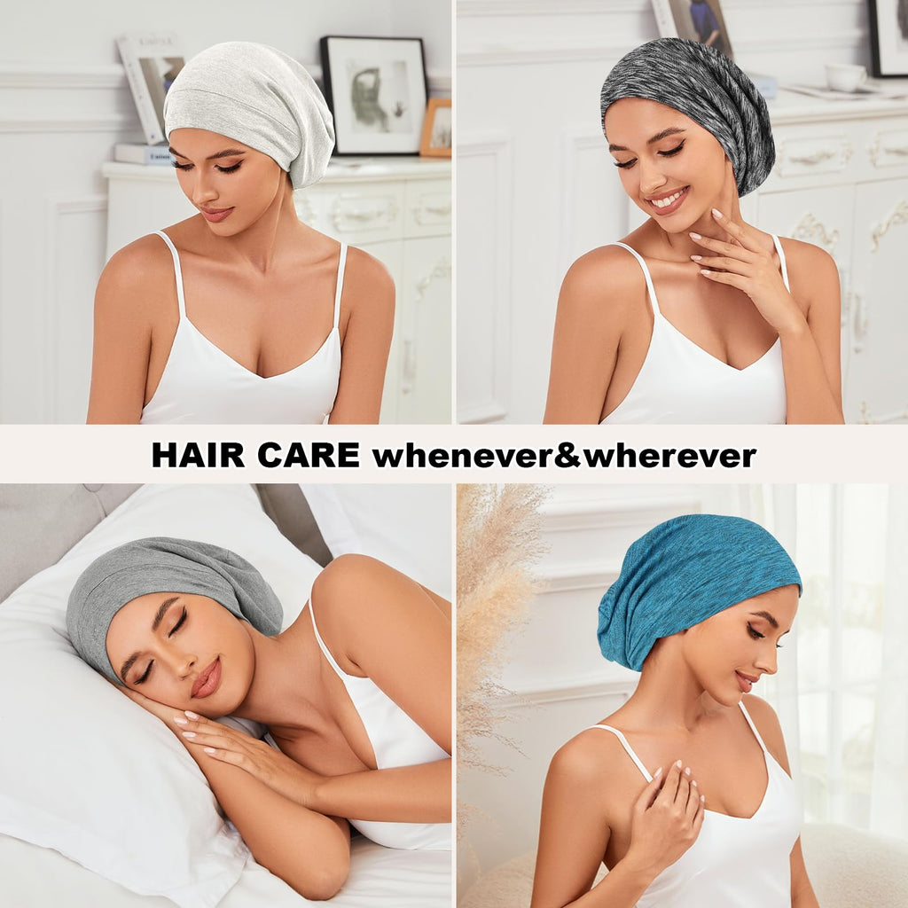 ZHENSILK 4-Piece Silk Satin Lined Sleep Cap Bonnets – Adjustable for Curly Hair & Braids (Color 06)