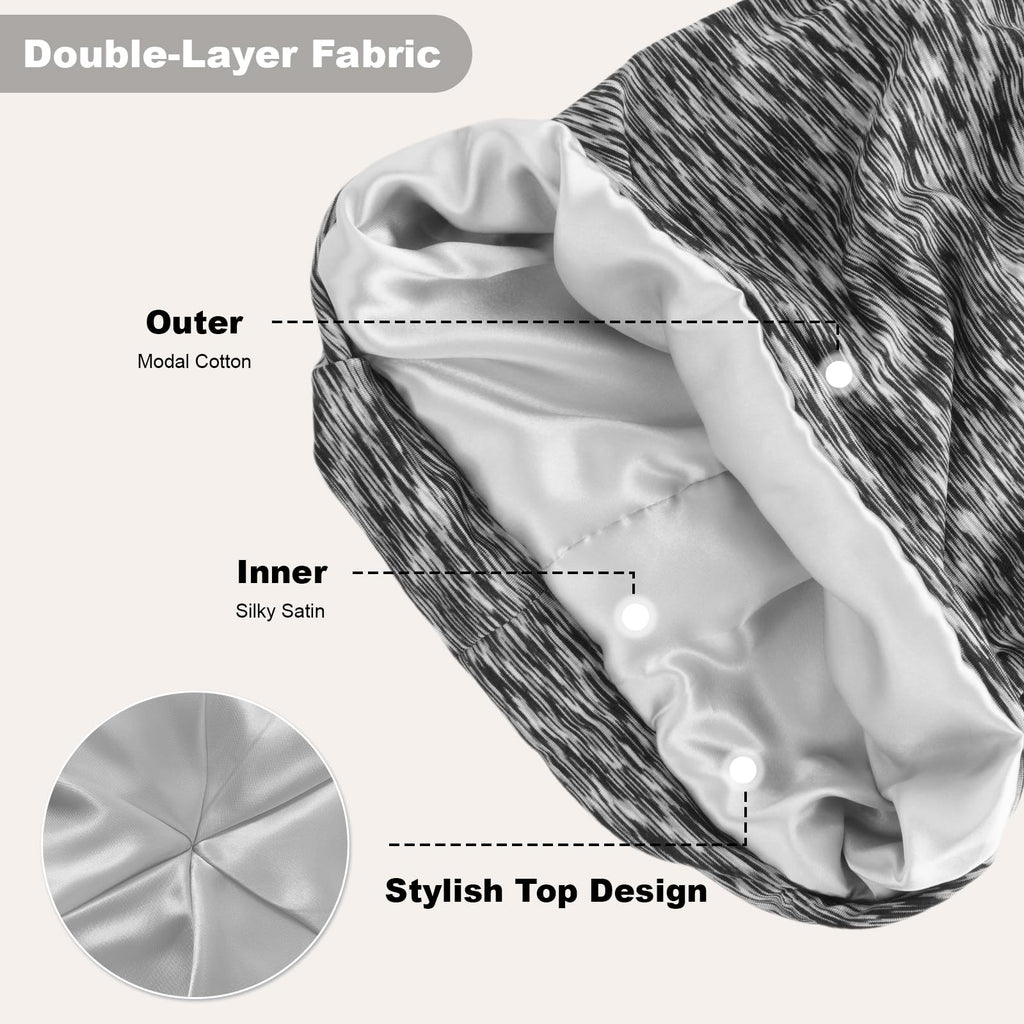 ZHENSILK 4-Piece Silk Satin Lined Sleep Cap Bonnets – Adjustable for Curly Hair & Braids (Color 06)