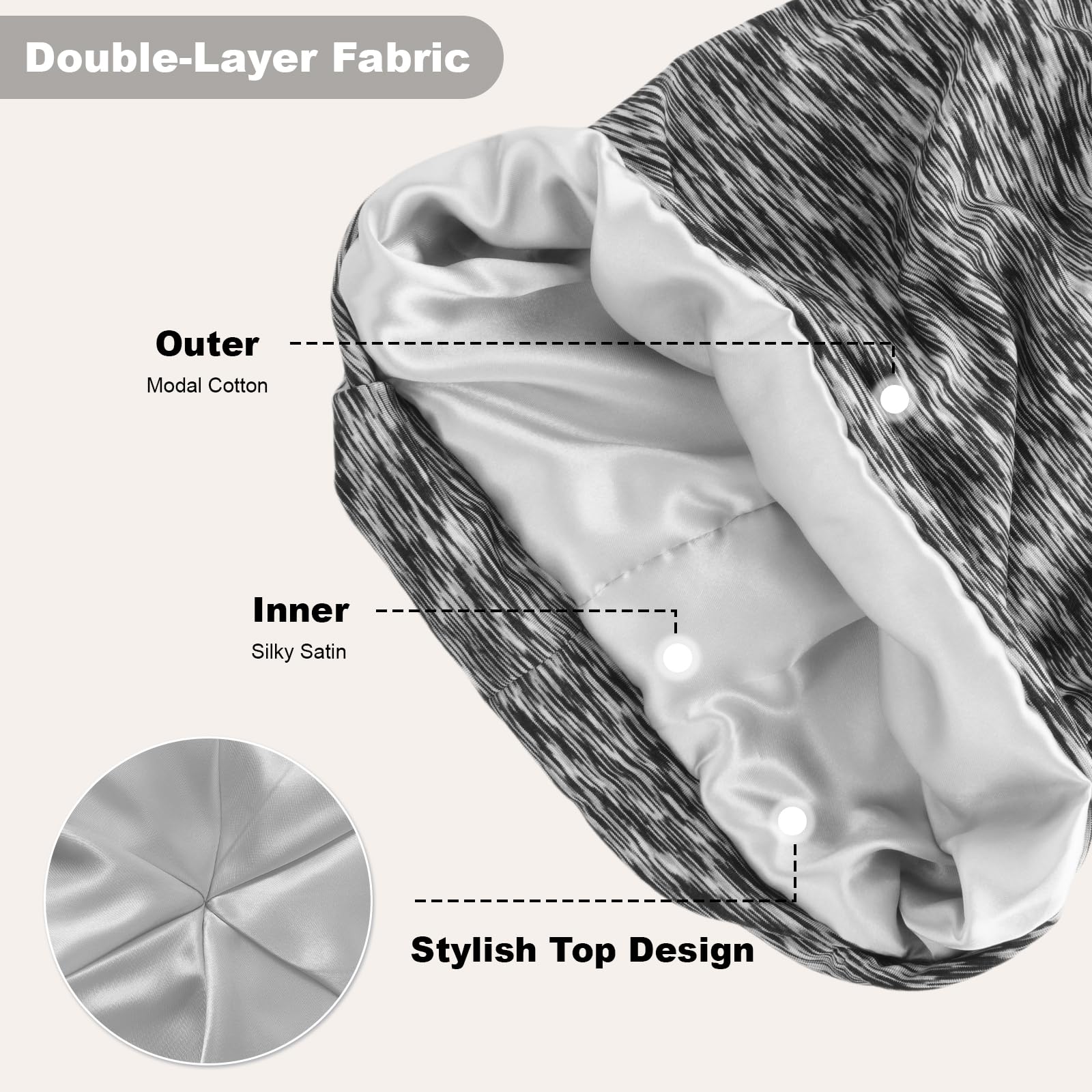 ZHENSILK 4-Piece Silk Satin Lined Sleep Cap Bonnets – Adjustable for Curly Hair & Braids (Color 06)