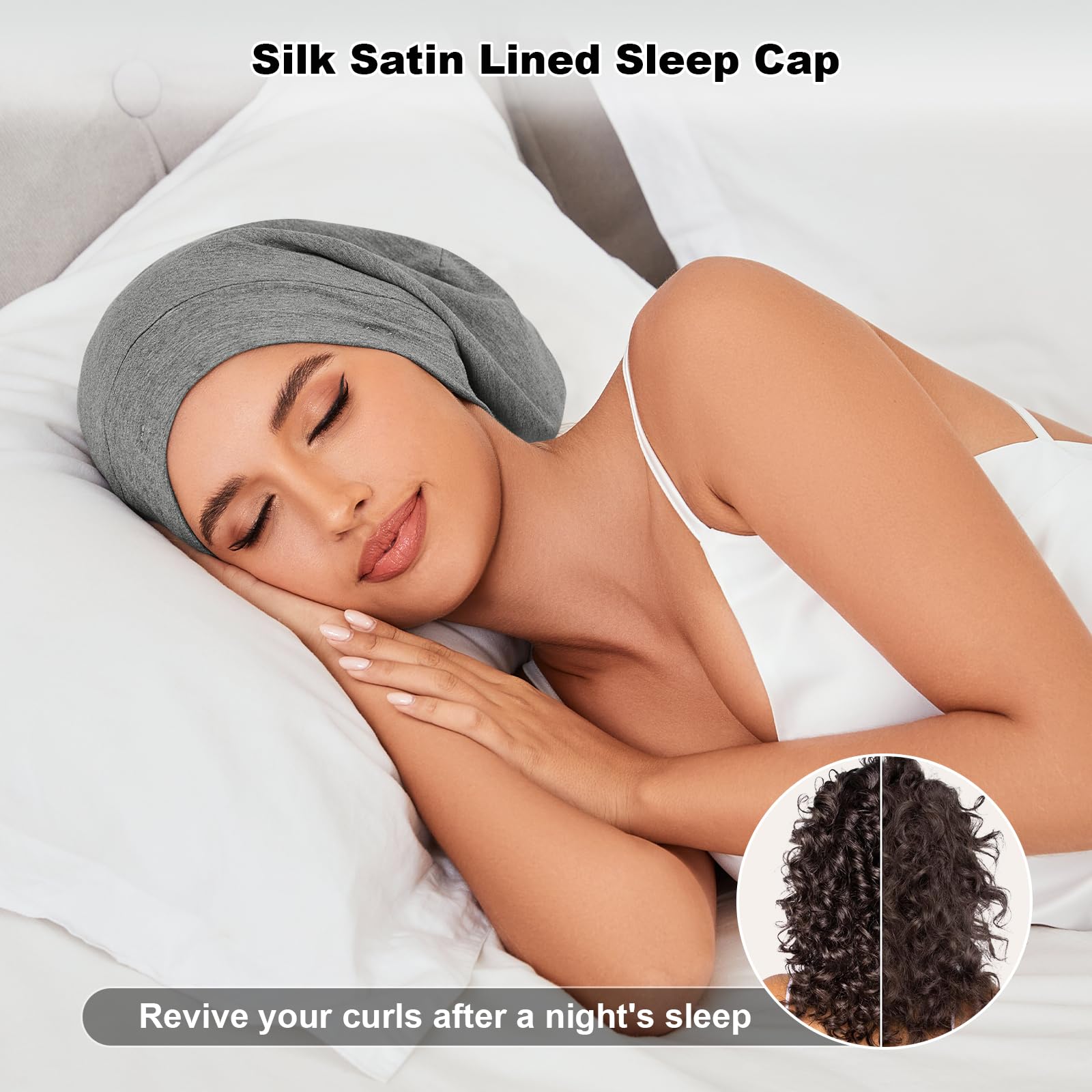 ZHENSILK 4-Piece Silk Satin Lined Sleep Cap Bonnets – Adjustable for Curly Hair & Braids (Color 06)