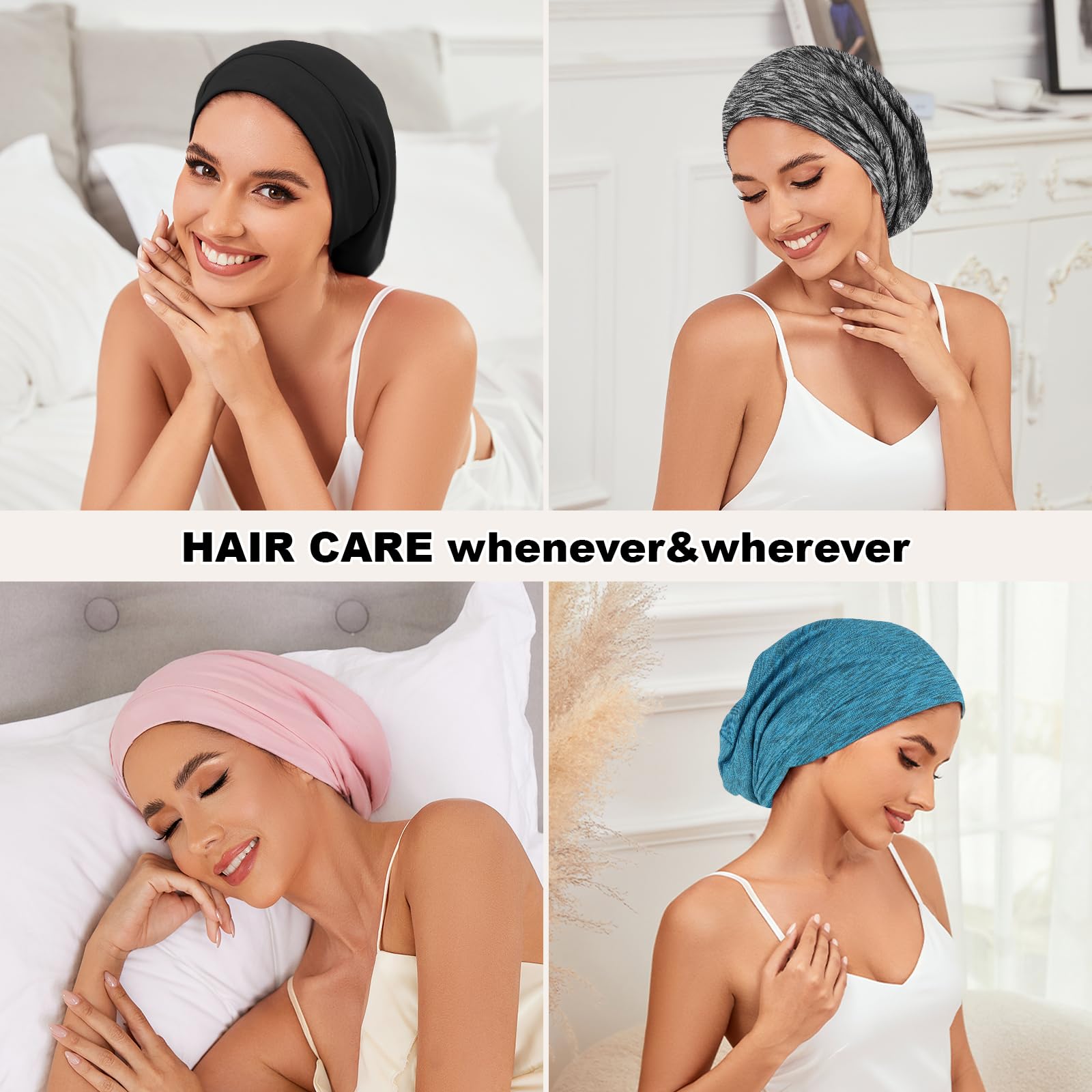 ZHENSILK 4-Piece Silk Satin-Lined Sleep Cap Bonnets – Adjustable Hair Wraps for All Hair Types