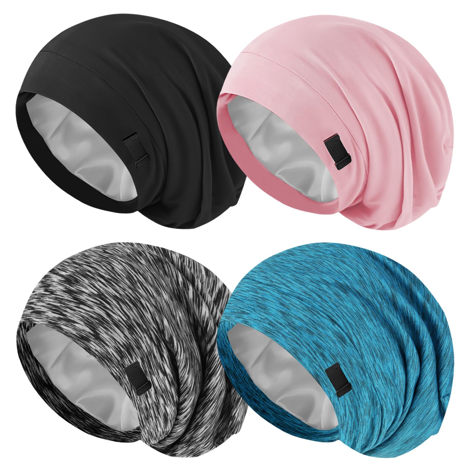 ZHENSILK 4-Piece Silk Satin-Lined Sleep Cap Bonnets – Adjustable Hair Wraps for All Hair Types