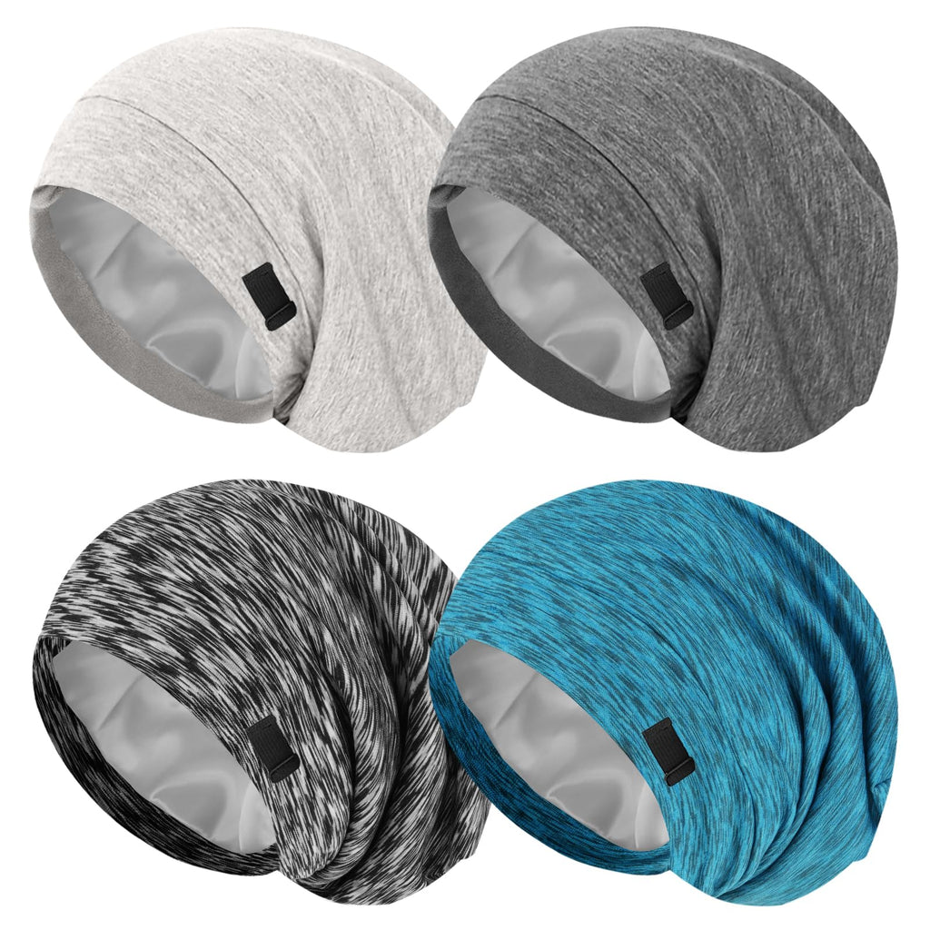 ZHENSILK 4-Piece Silk Satin Lined Sleep Cap Bonnets – Adjustable for Curly Hair & Braids (Color 06)