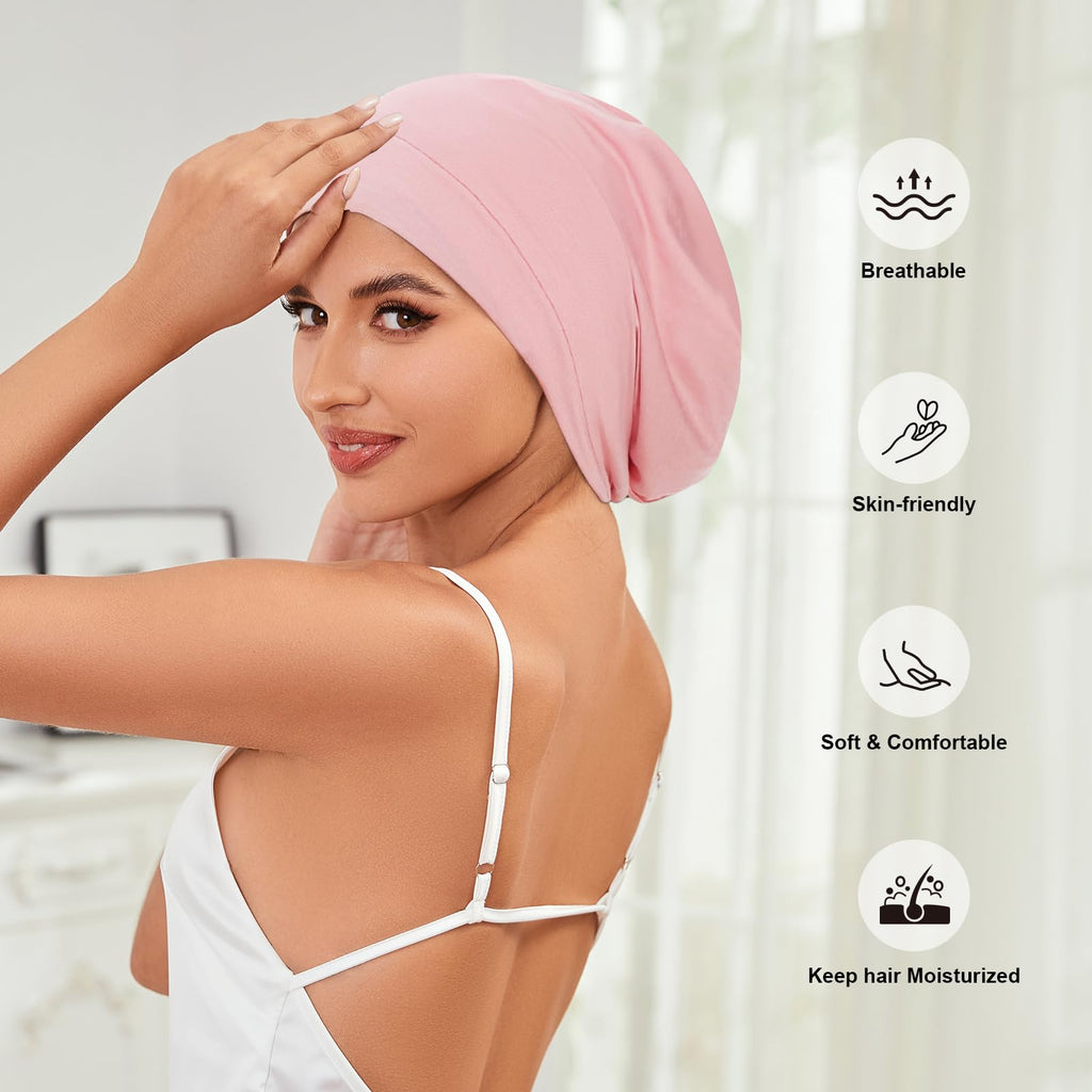 ZHENSILK 4-Piece Silk Satin-Lined Sleep Cap Bonnets – Adjustable Hair Wraps for All Hair Types