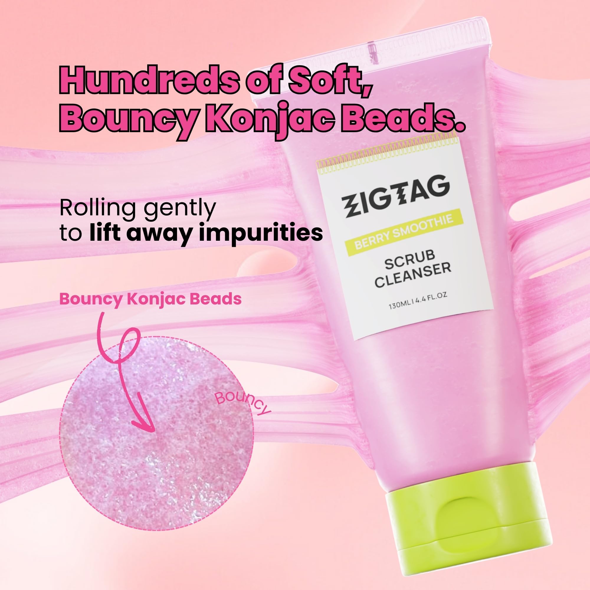 ZIGTAG 4-in-1 Konjac Jelly Cleanser – Gentle Daily Exfoliation, Deep Cleansing & Makeup Removal