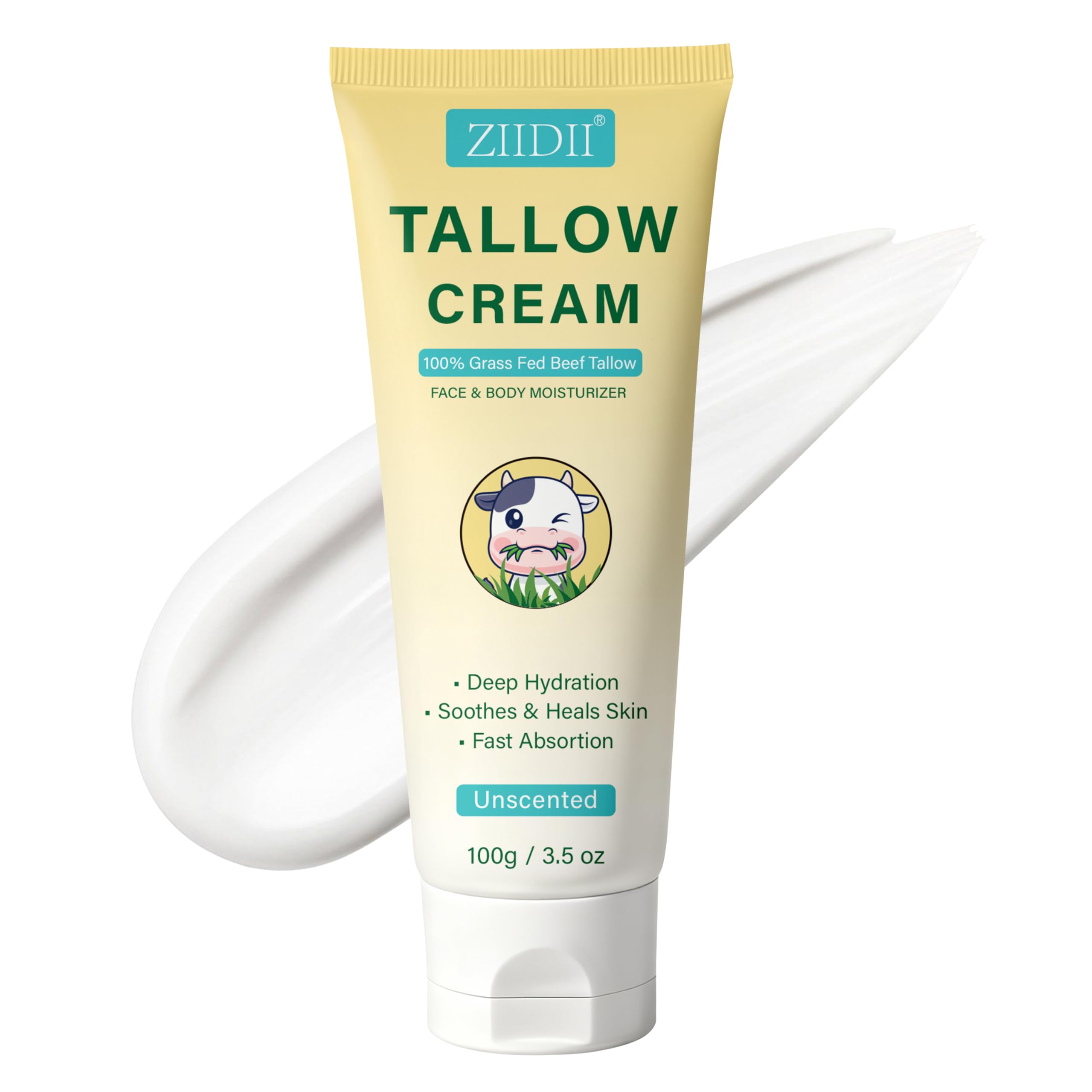 ZIIDII Beef Tallow Moisturizer – Unscented Deep Hydration for Dry Skin, 3.5oz